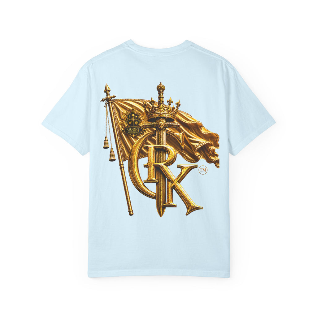 GODiQ Royal Kingdom™ Royal Crest T-Shirt – Luxury Christian Coat of Arms Graphic Tee | Premium Garment-Dyed Faith Apparel | Regal Kingdom Streetwear