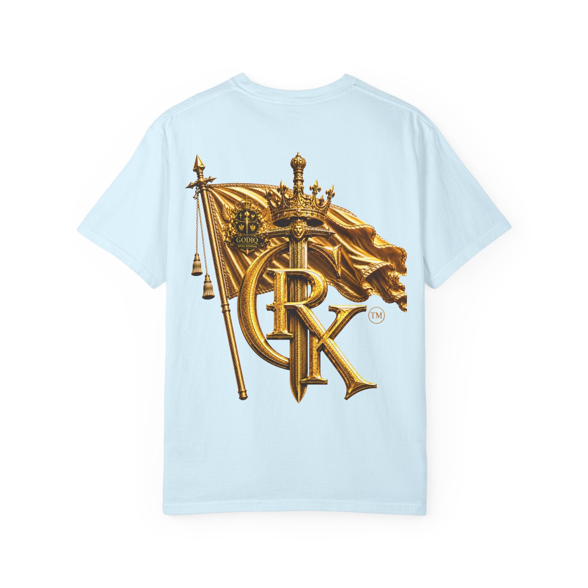 GODiQ Royal Kingdom™ Royal Crest T-Shirt – Luxury Christian Coat of Arms Graphic Tee | Premium Garment-Dyed Faith Apparel | Regal Kingdom Streetwear