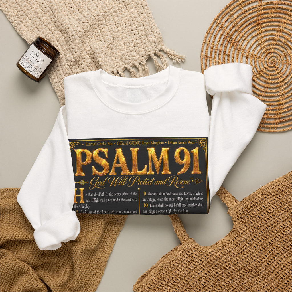 Psalm 91™ Crewneck Sweatshirt – "God's Promise of Divine Protection" Luxury Christian Pullover | Premium Faith Apparel | GODiQ Royal Kingdom™ Urban Armor Wear