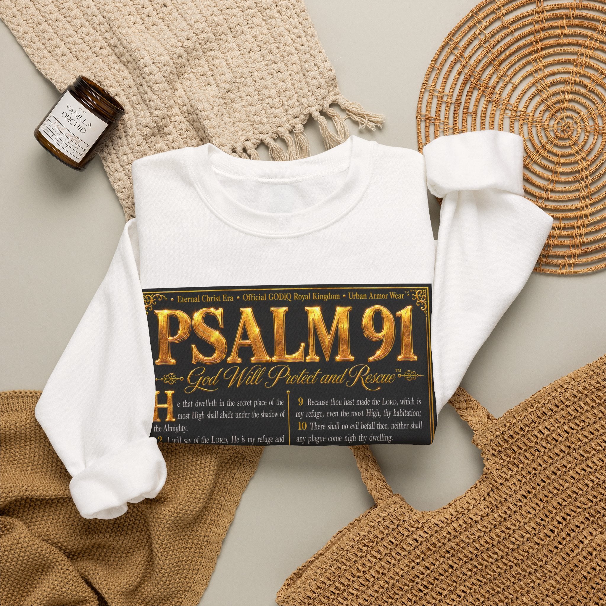 Psalm 91™ Crewneck Sweatshirt – "God's Promise of Divine Protection" Luxury Christian Pullover | Premium Faith Apparel | GODiQ Royal Kingdom™ Urban Armor Wear