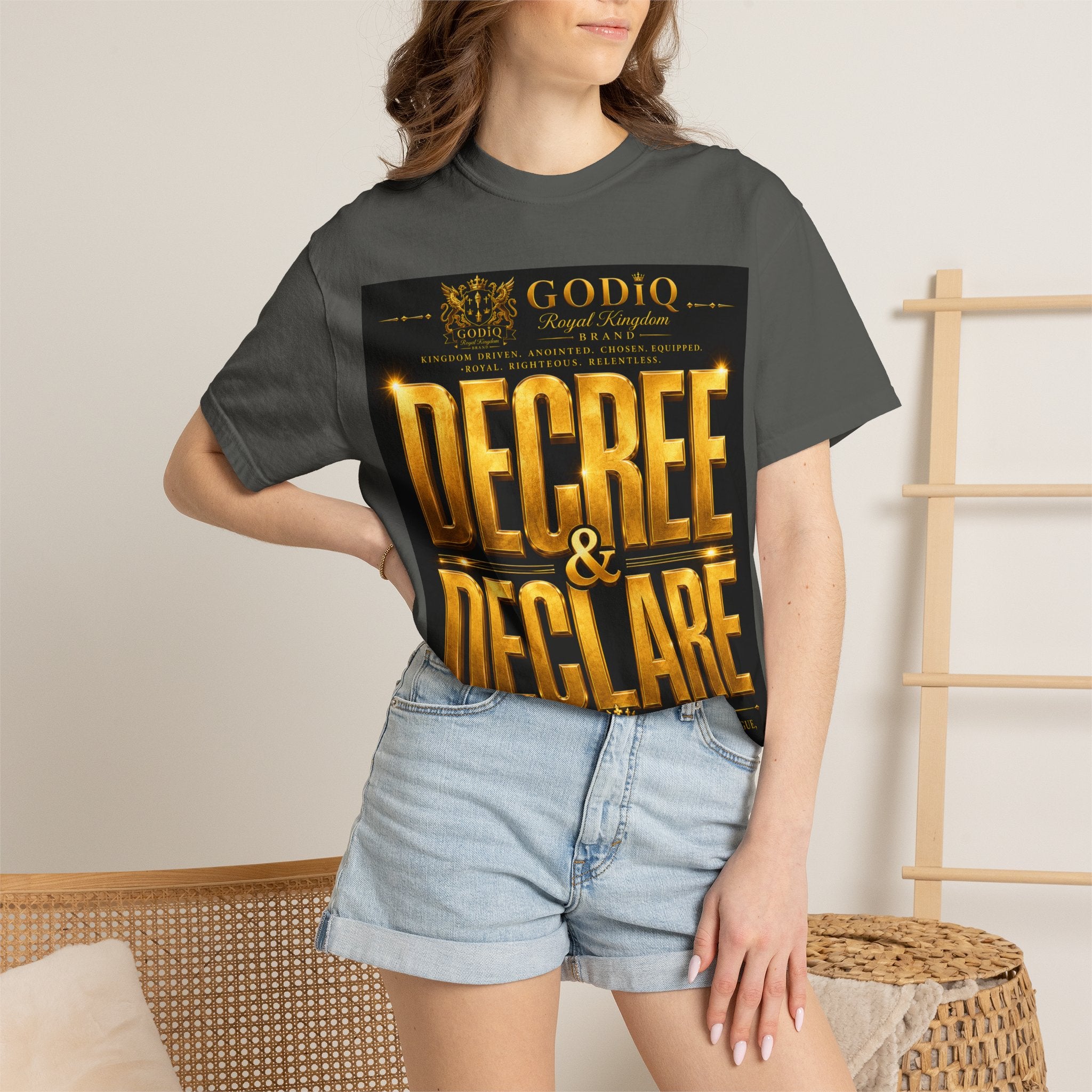 GODiQ Royal Kingdom™ Decree & Declare Christian T-Shirt – Premium Inspirational Faith Tee | "I Am Delivered, Healed, Renewed" Scripture Apparel | Comfort Colors 1717
