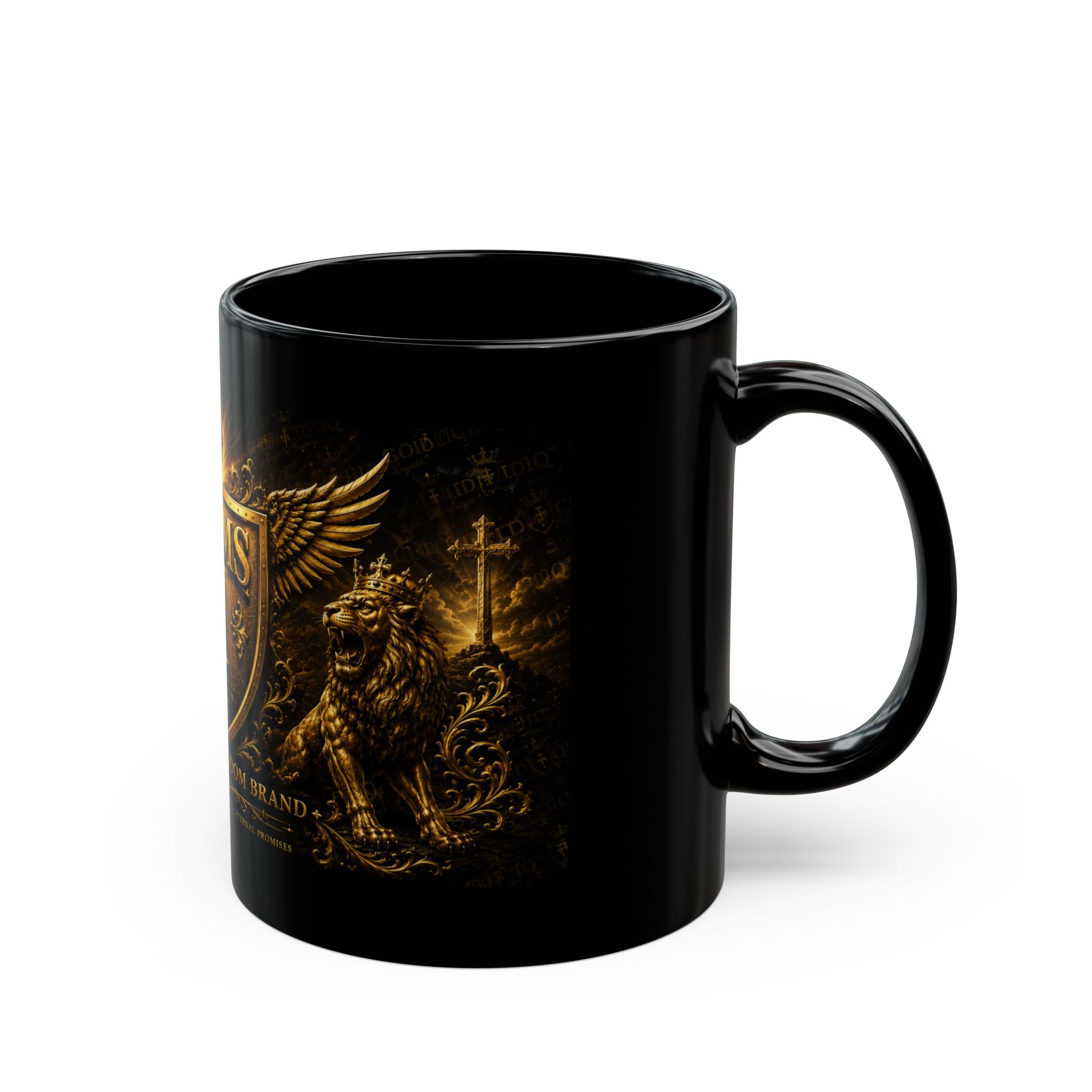 Psalms 91 Black Ceramic Mug – Religious Shield & Lion Design, Christian Coffee Cup (11oz/15oz)
