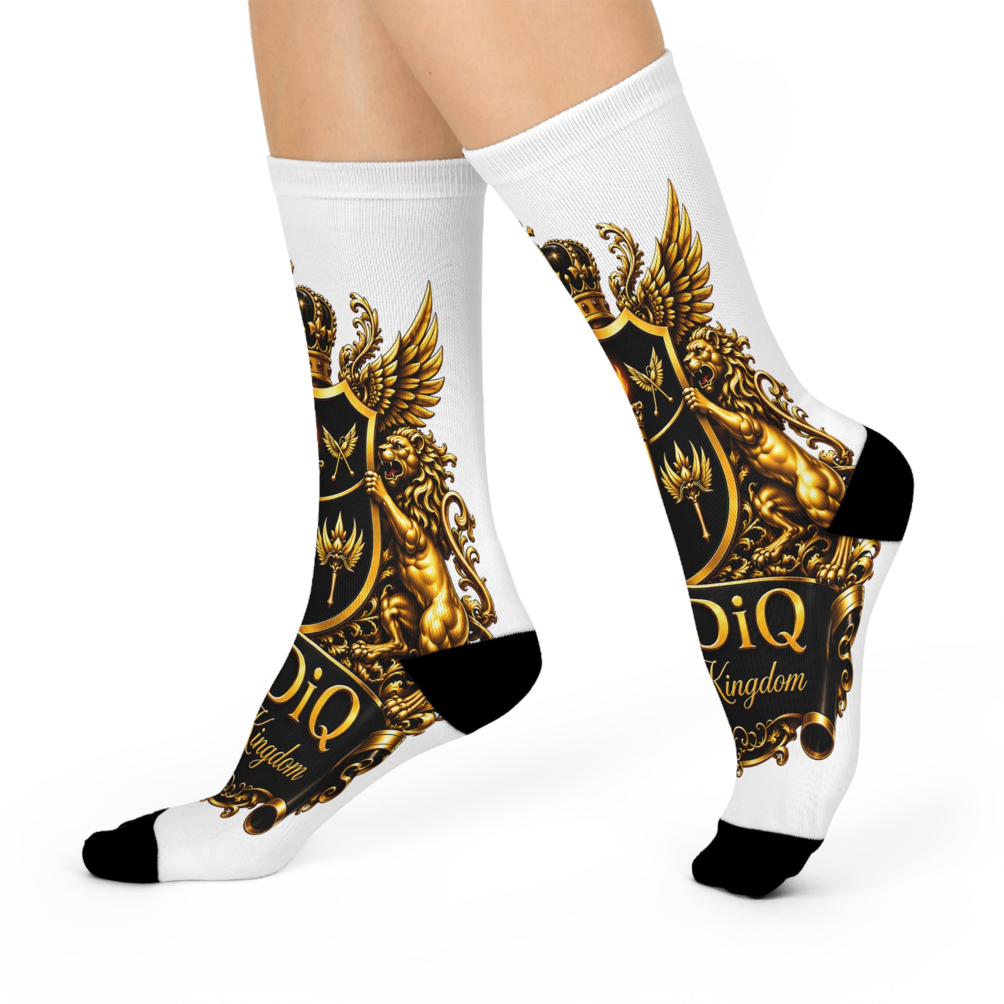 GODiQ™ Royal Crest Cushioned Crew Socks – Luxury Christian Gold Shield Socks | Urban Armor Wear™ Premium Faith Apparel
