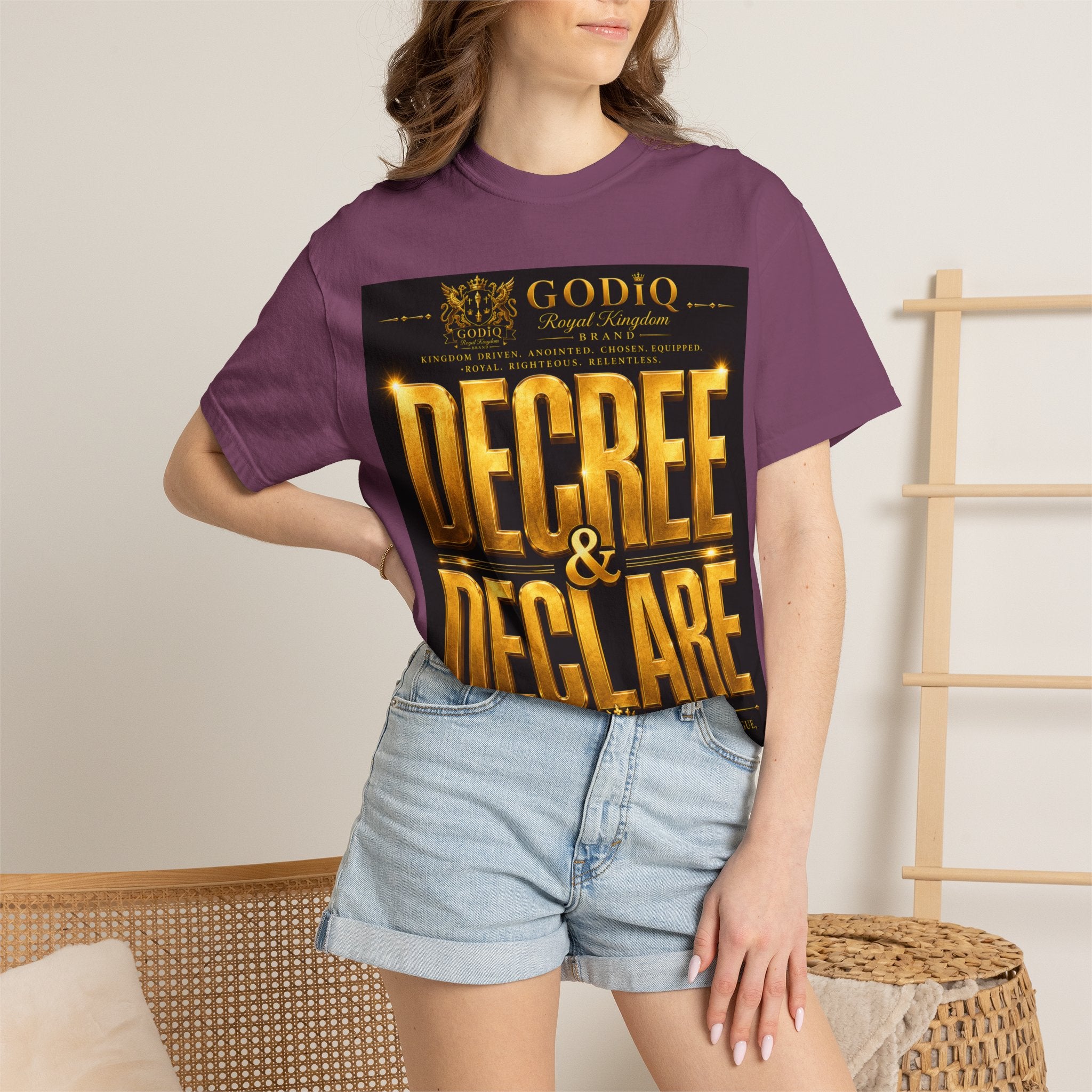 GODiQ Royal Kingdom™ Decree & Declare Christian T-Shirt – Premium Inspirational Faith Tee | "I Am Delivered, Healed, Renewed" Scripture Apparel | Comfort Colors 1717