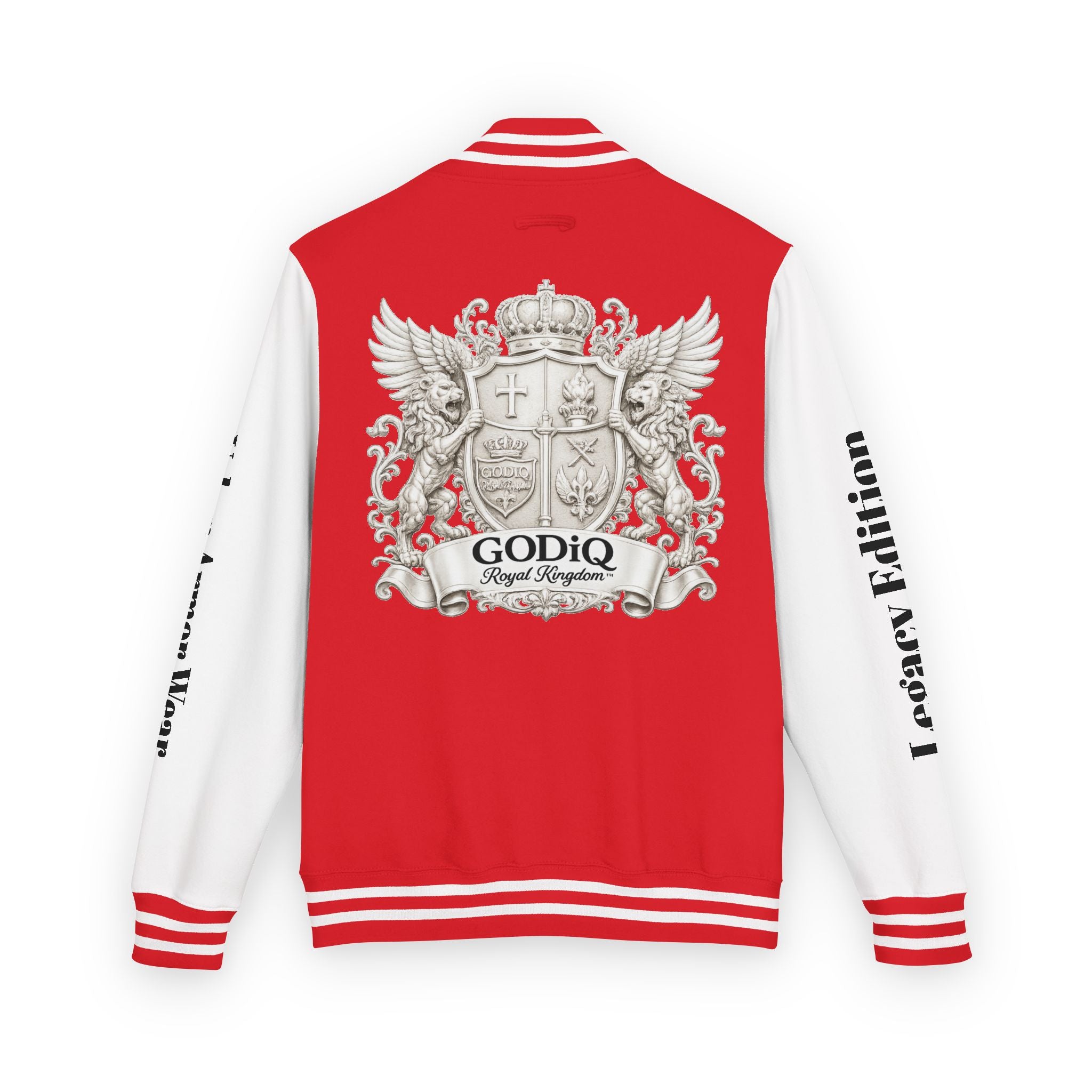 GODiQ Royal Kingdom™ Crest Letterman Jacket – Luxury Christian Varsity Jacket | Premium Heritage Streetwear | Urban Armor Wear™ Collegiate Bomber Coat