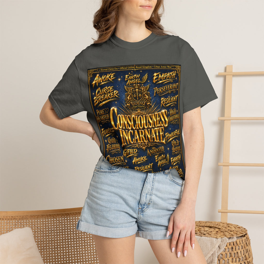 GODiQ Consciousness Incarnate™ Christian Graphic T-Shirt – Luxury Garment-Dyed Faith Apparel | "Awake For All Eternity!" Premium Heavyweight Tee | GODiQ Royal Kingdom™ Urban Armor Wear