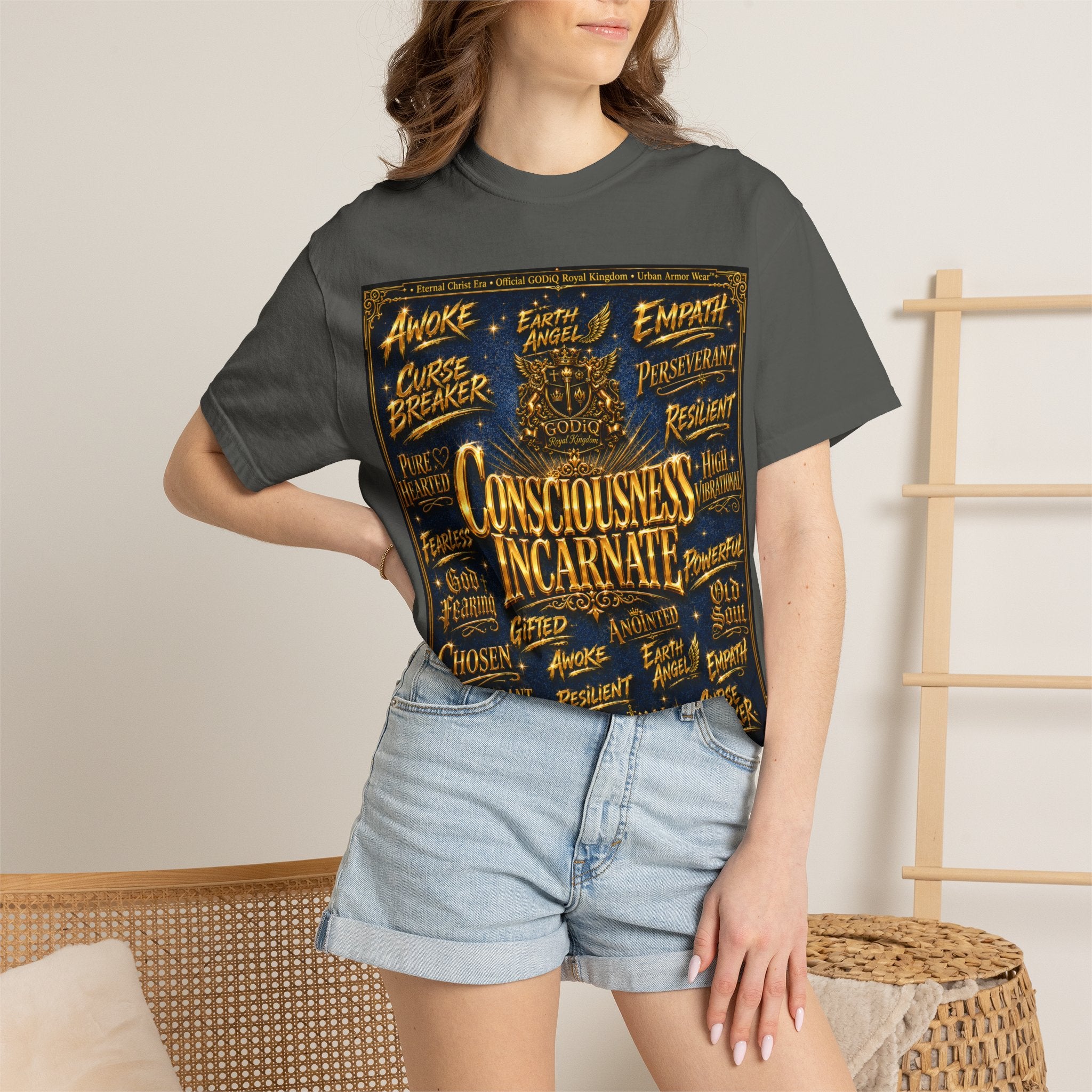 GODiQ Consciousness Incarnate™ Christian Graphic T-Shirt – Luxury Garment-Dyed Faith Apparel | "Awake For All Eternity!" Premium Heavyweight Tee | GODiQ Royal Kingdom™ Urban Armor Wear