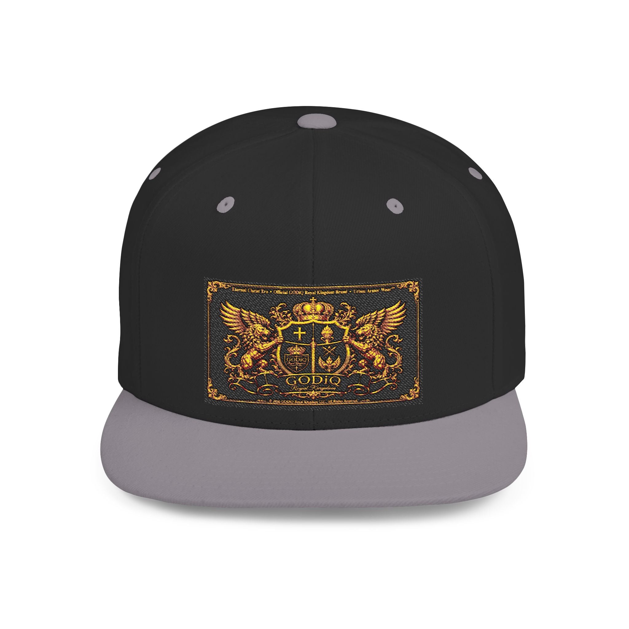 GODiQ™ Royal Kingdom Gold Crest Snapback Hat – Luxury Christian Heraldic Flat Bill Cap | Urban Armor Wear™ Premium Faith Streetwear | Kingdom Legacy Hat