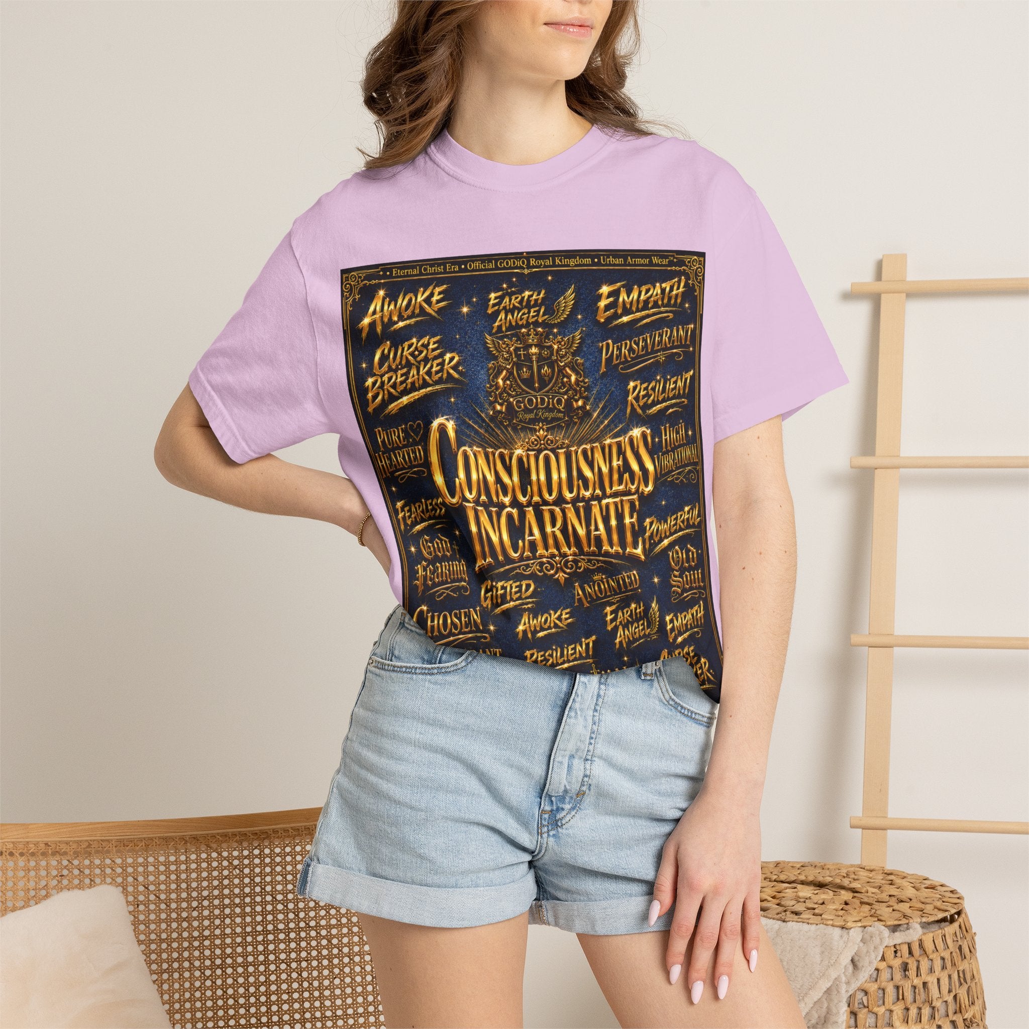 GODiQ Consciousness Incarnate™ Christian Graphic T-Shirt – Luxury Garment-Dyed Faith Apparel | "Awake For All Eternity!" Premium Heavyweight Tee | GODiQ Royal Kingdom™ Urban Armor Wear