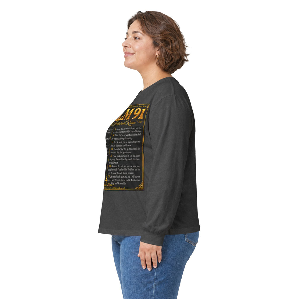 Psalm 91™ Long Sleeve Christian T-Shirt | God's Promise of Divine Protection | Premium Biblical Prayer Shirt | Luxury Faith-Based Scripture Apparel | GODiQ Royal Kingdom™ Urban Armor Wear