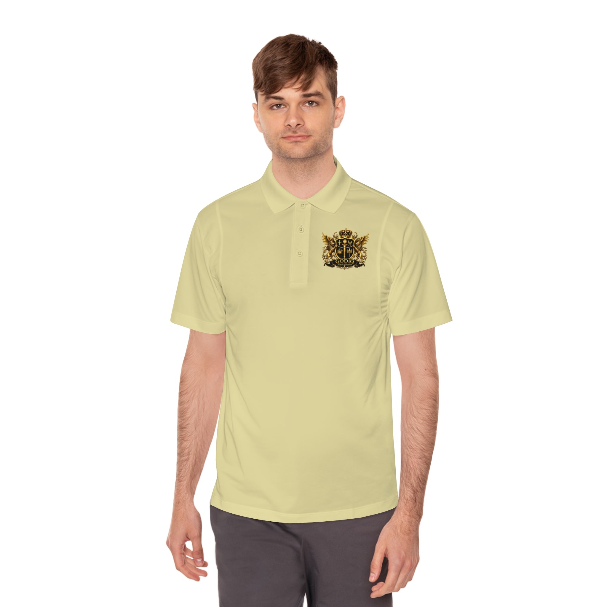 GODiQ Royal Kingdom™ Psalm 91 Men's Performance Polo – Premium Christian Golf Shirt | Luxury Gold Scripture Polo | Moisture-Wicking Faith Apparel
