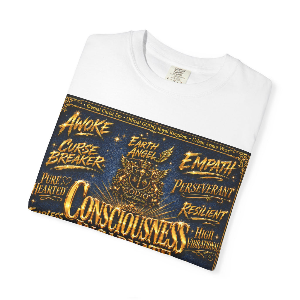 GODiQ Consciousness Incarnate™ Christian Graphic T-Shirt – Luxury Garment-Dyed Faith Apparel | "Awake For All Eternity!" Premium Heavyweight Tee | GODiQ Royal Kingdom™ Urban Armor Wear