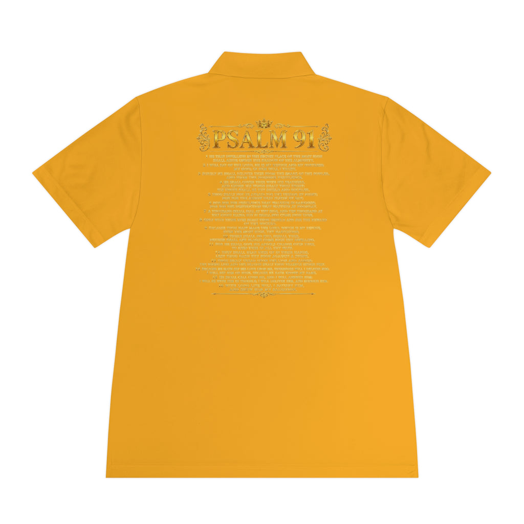 GODiQ Royal Kingdom™ Psalm 91 Men's Performance Polo – Premium Christian Golf Shirt | Luxury Gold Scripture Polo | Moisture-Wicking Faith Apparel