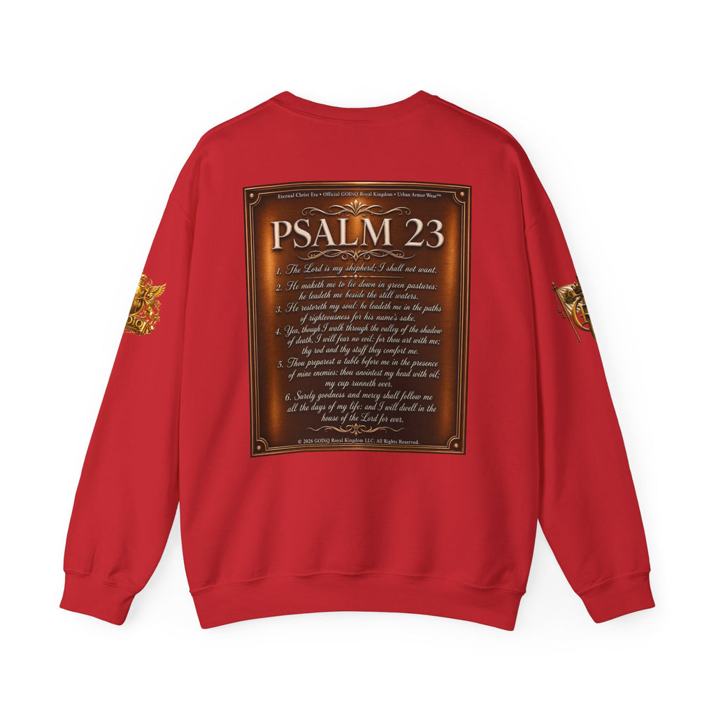 GZUS™ Psalm 23 Crewneck Sweatshirt – Luxury Christian Faith Sweatshirt | Jesus Graphic Pullover | Psalm 23 Scripture Sweatshirt | GODiQ Royal Kingdom™ Urban Armor Wear