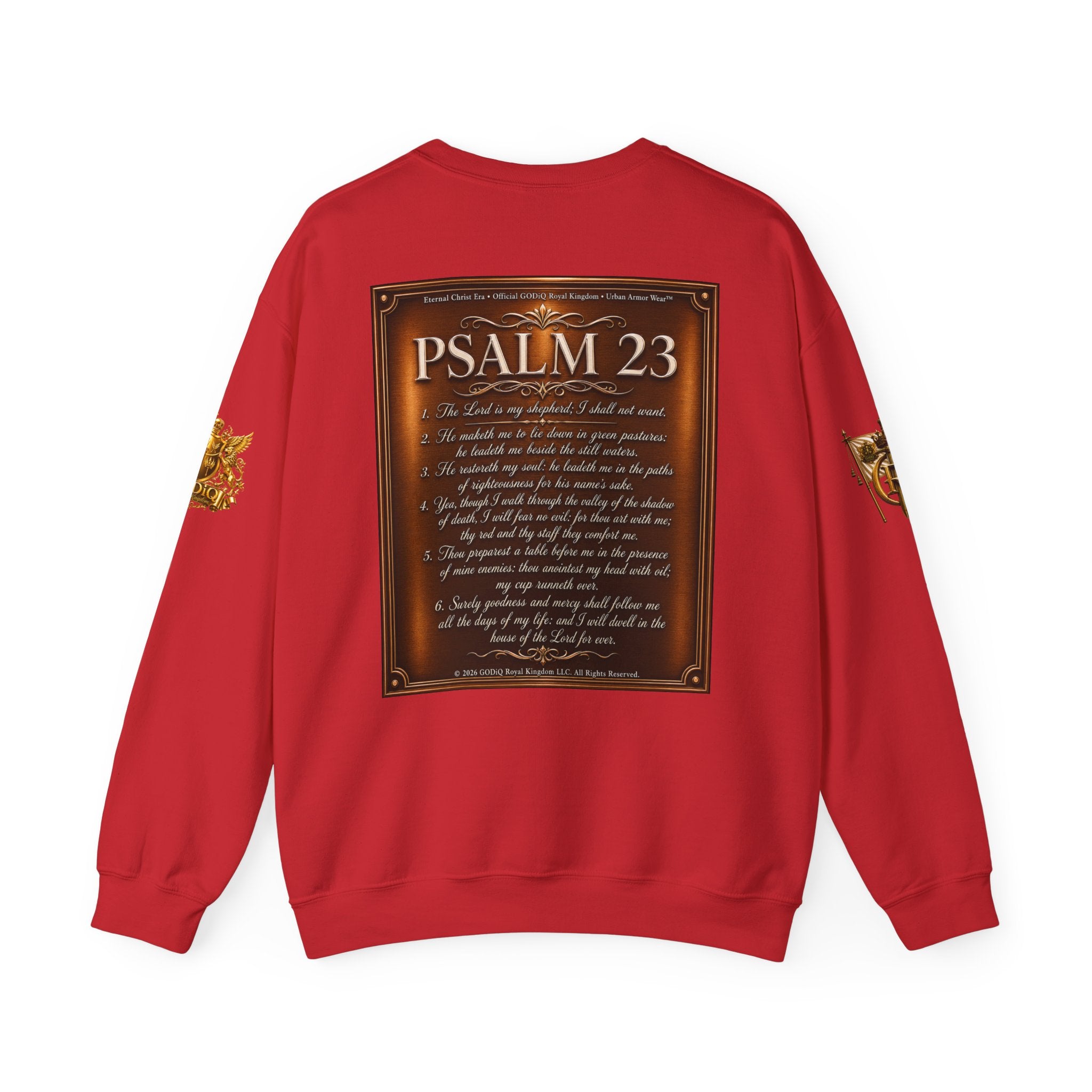 GZUS™ Psalm 23 Crewneck Sweatshirt – Luxury Christian Faith Sweatshirt | Jesus Graphic Pullover | Psalm 23 Scripture Sweatshirt | GODiQ Royal Kingdom™ Urban Armor Wear