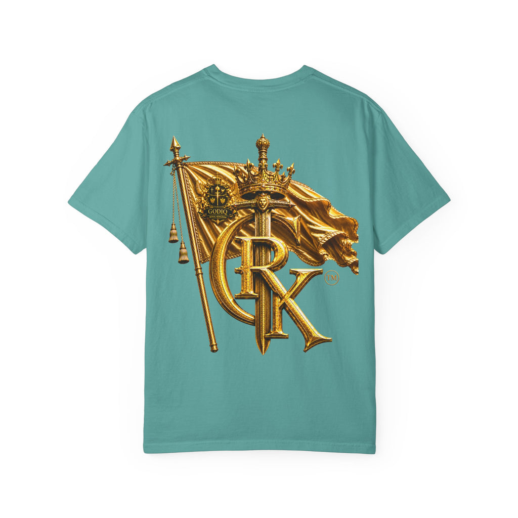 GODiQ Royal Kingdom™ Royal Crest T-Shirt – Luxury Christian Coat of Arms Graphic Tee | Premium Garment-Dyed Faith Apparel | Regal Kingdom Streetwear