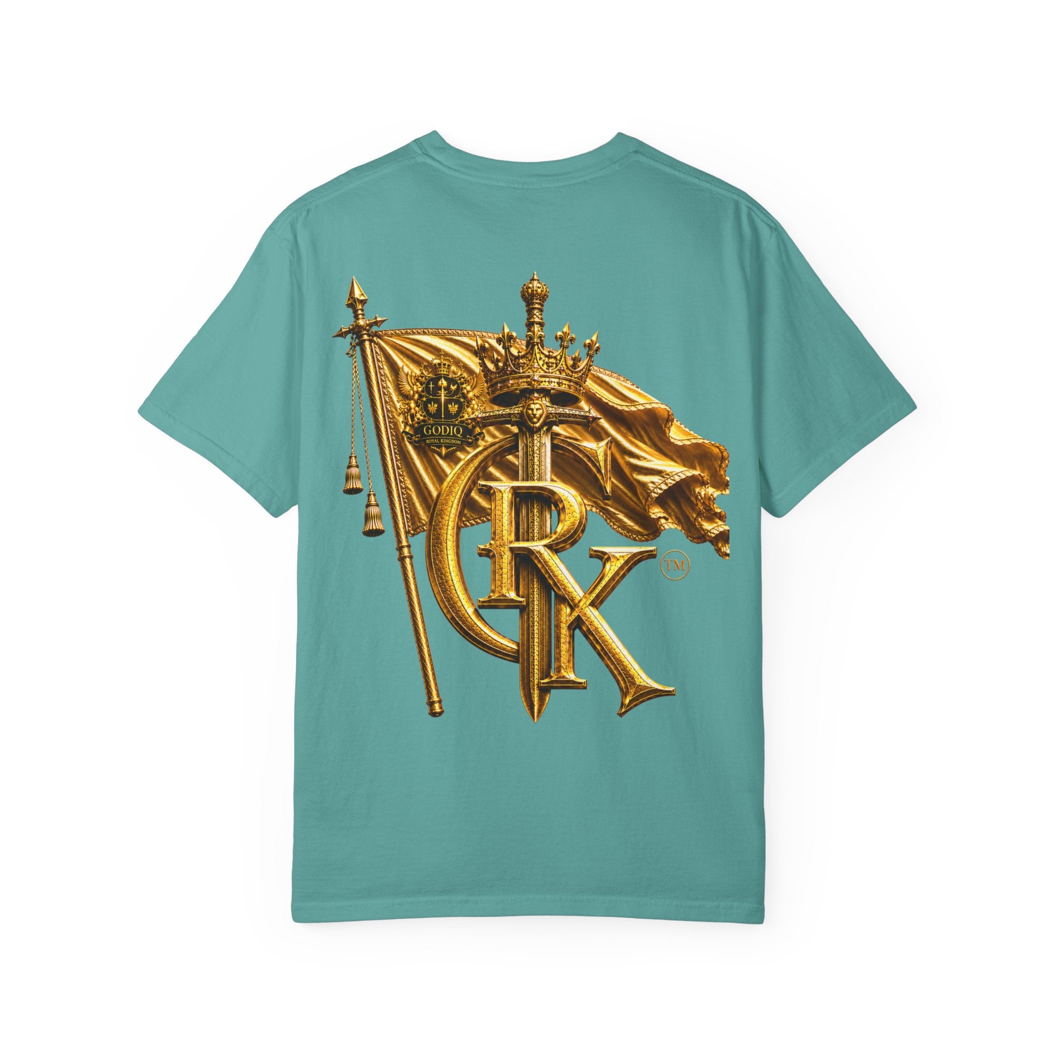 GODiQ Royal Kingdom™ Royal Crest T-Shirt – Luxury Christian Coat of Arms Graphic Tee | Premium Garment-Dyed Faith Apparel | Regal Kingdom Streetwear
