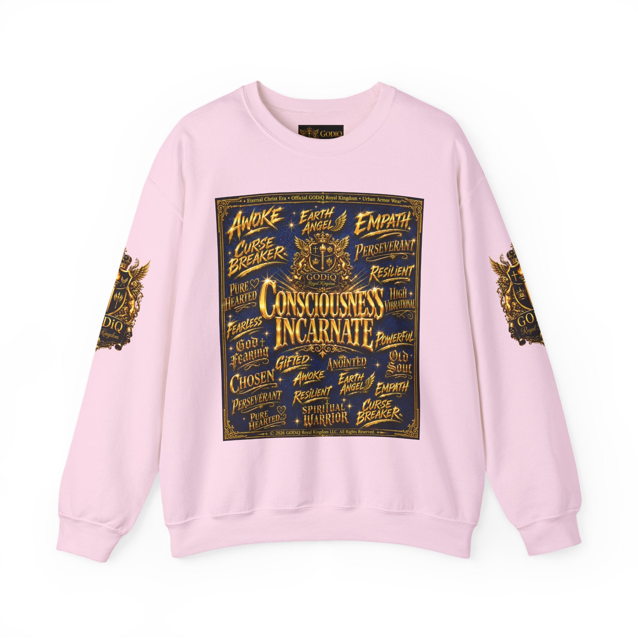 Consciousness Incarnate™ Crewneck Sweatshirt – Luxury Christian Graphic Sweatshirt | "Awake For All Eternity" Premium Kingdom Apparel | GODiQ Royal Kingdom™ Urban Armor Wear