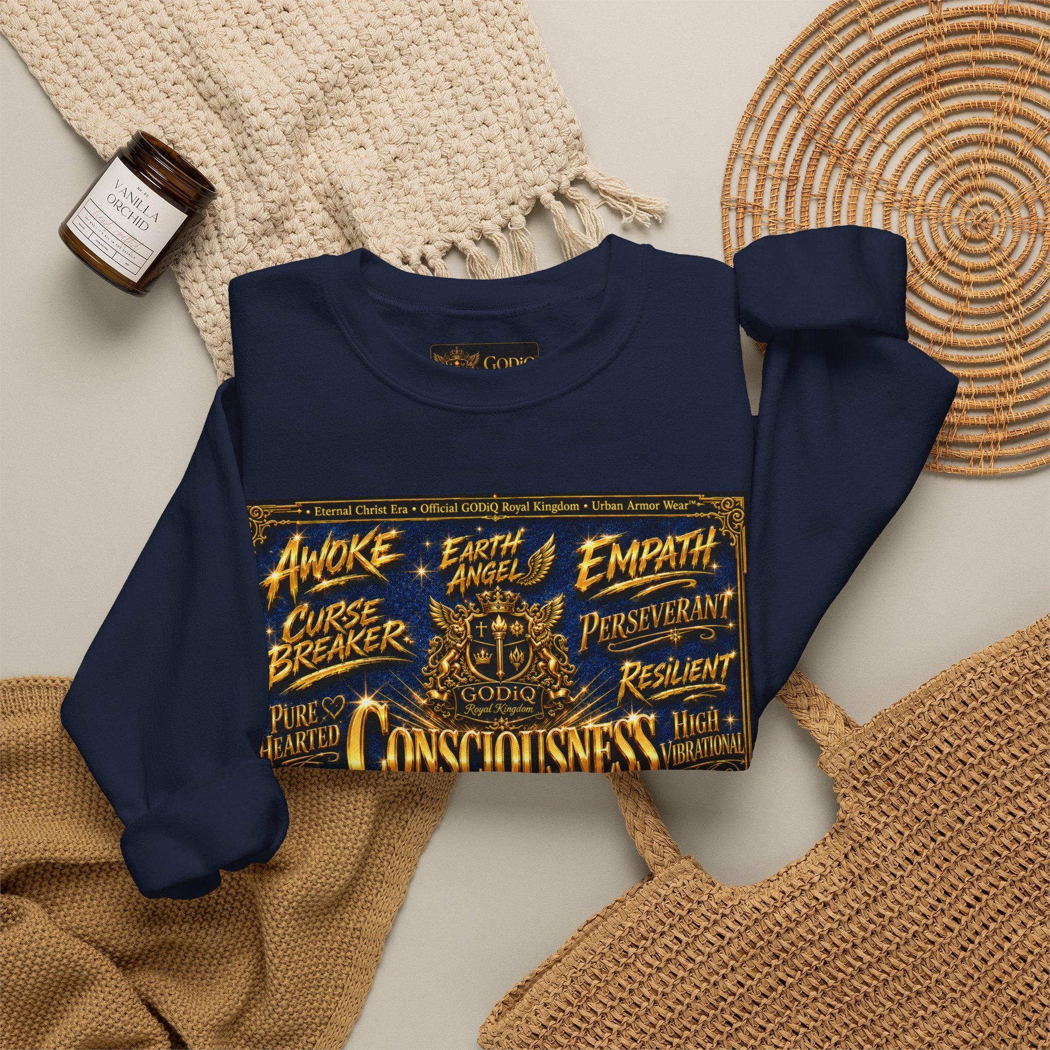 Consciousness Incarnate™ Crewneck Sweatshirt – Luxury Christian Graphic Sweatshirt | "Awake For All Eternity" Premium Kingdom Apparel | GODiQ Royal Kingdom™ Urban Armor Wear