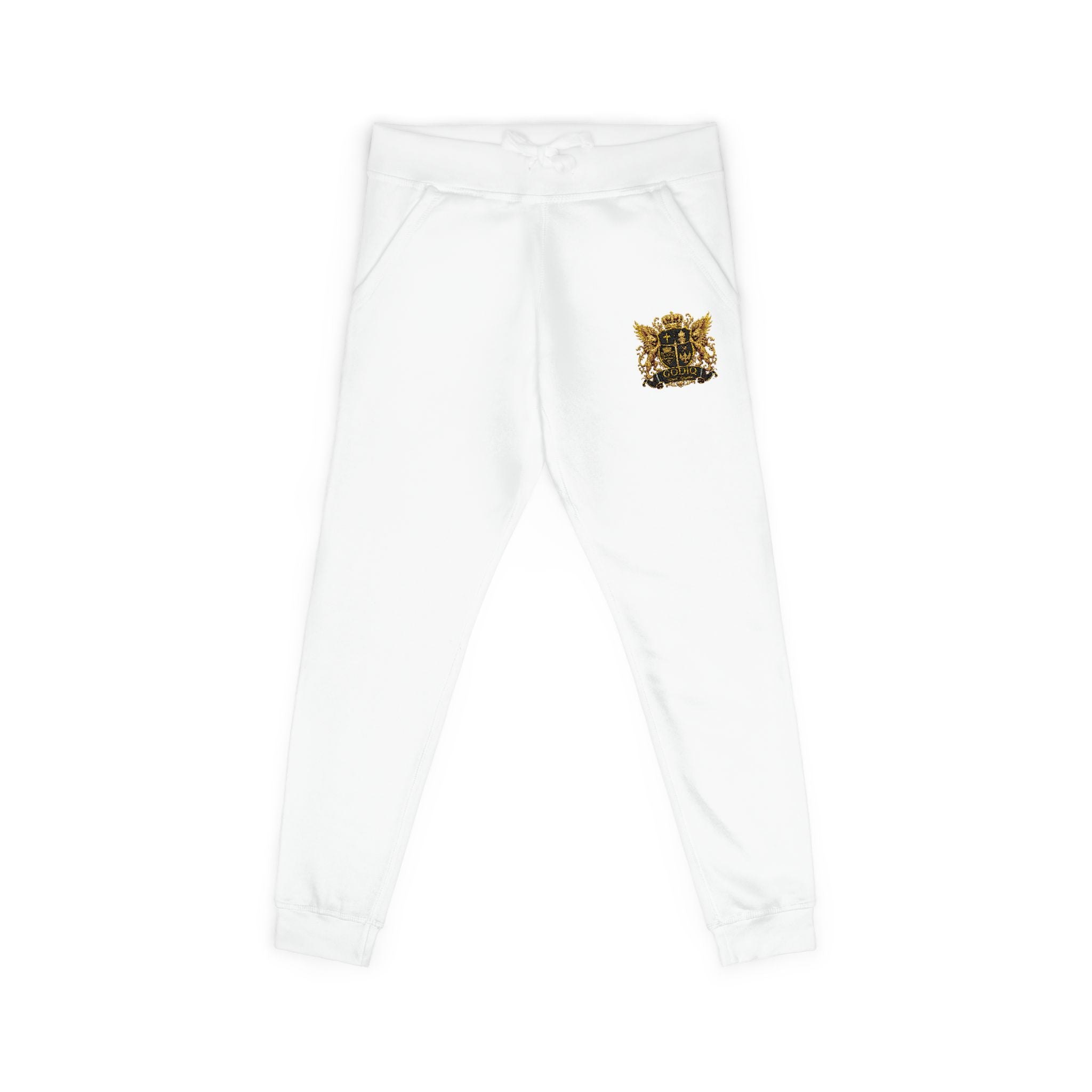 GODiQ Royal Kingdom™ CRK Sovereign Crest Embroidered Fleece Joggers – Luxury Christian Sweatpants | Premium Gold Crown Sword Logo | Kingdom Lifestyle Apparel