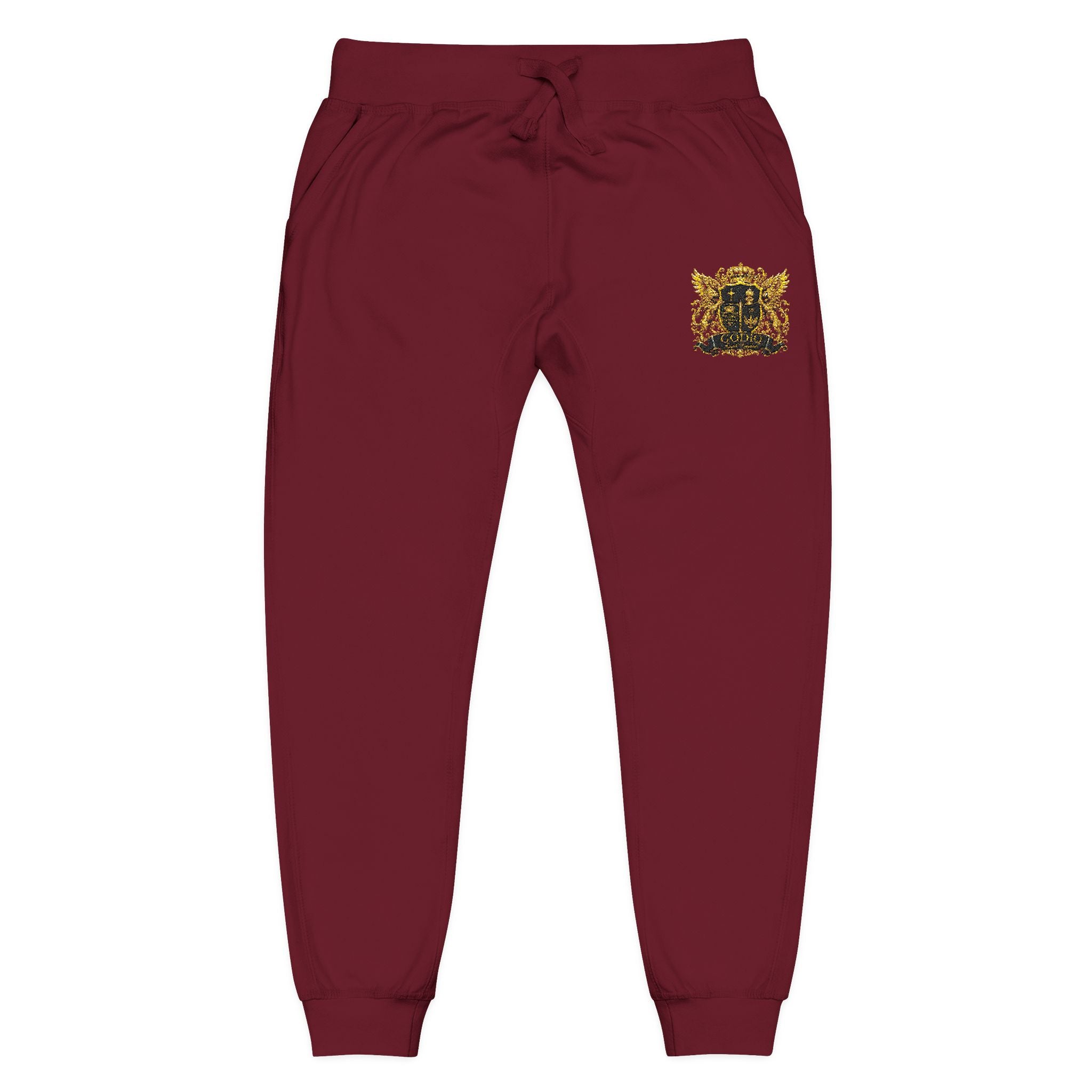 GODiQ Royal Kingdom™ CRK Sovereign Crest Embroidered Fleece Joggers – Luxury Christian Sweatpants | Premium Gold Crown Sword Logo | Kingdom Lifestyle Apparel