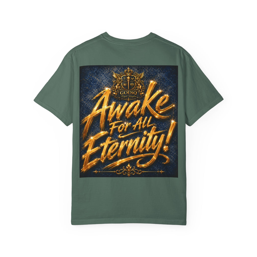 GODiQ Consciousness Incarnate™ Christian Graphic T-Shirt – Luxury Garment-Dyed Faith Apparel | "Awake For All Eternity!" Premium Heavyweight Tee | GODiQ Royal Kingdom™ Urban Armor Wear