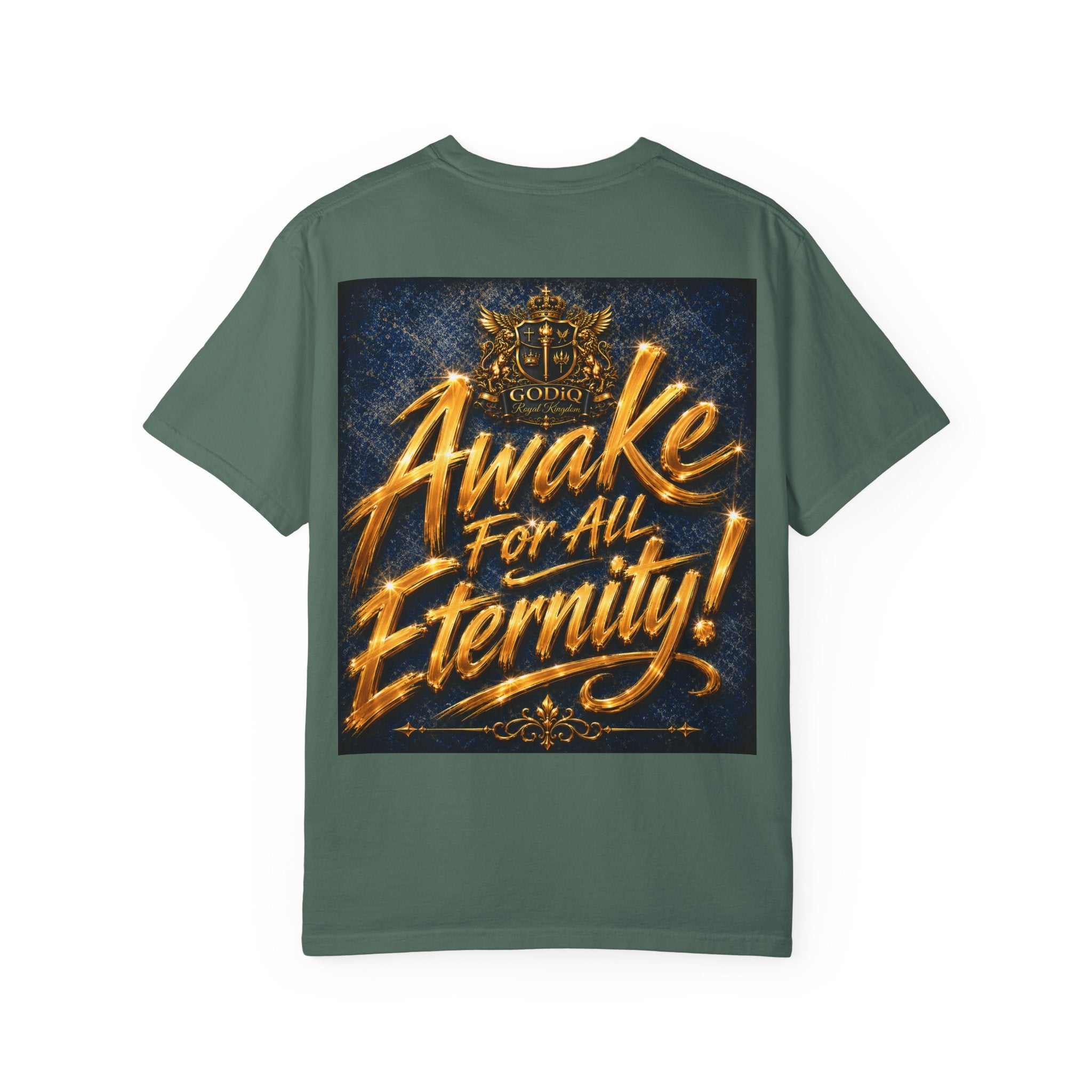 GODiQ Consciousness Incarnate™ Christian Graphic T-Shirt – Luxury Garment-Dyed Faith Apparel | "Awake For All Eternity!" Premium Heavyweight Tee | GODiQ Royal Kingdom™ Urban Armor Wear