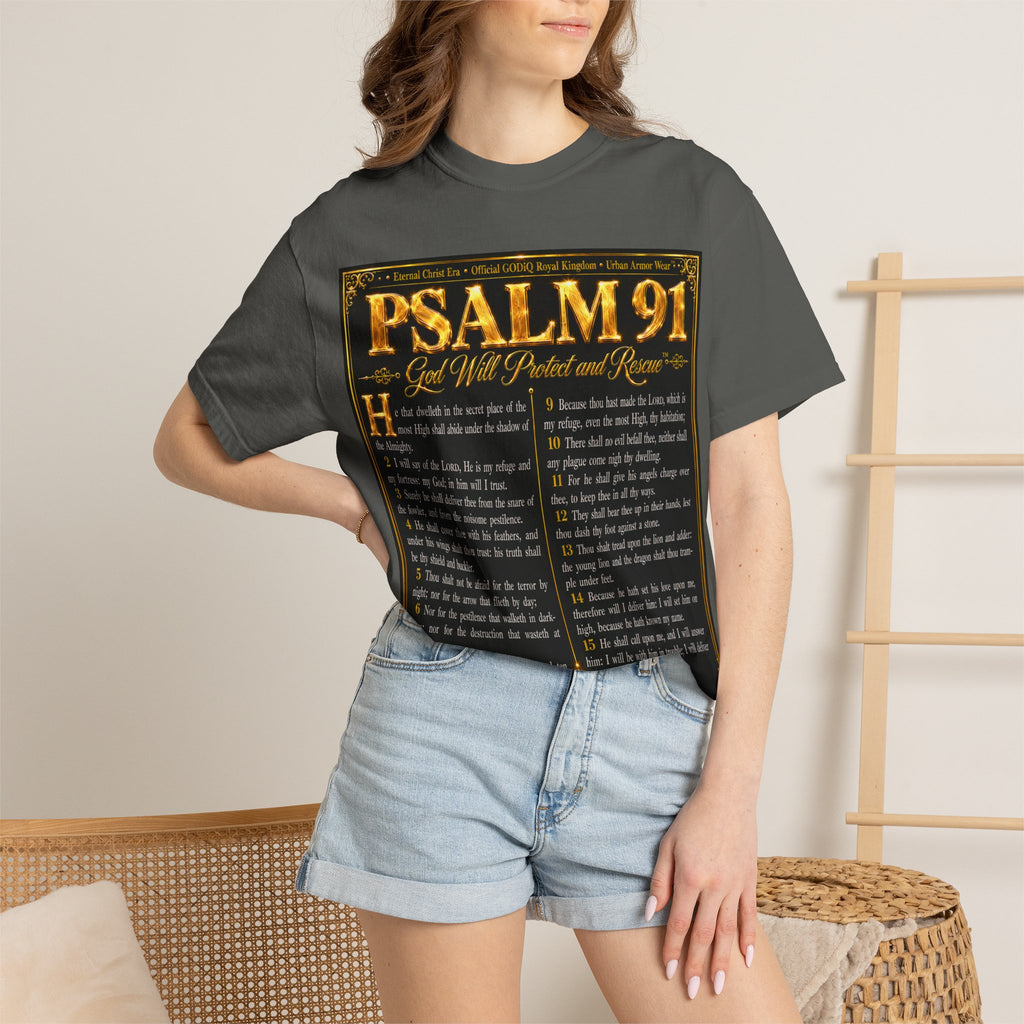 Psalm 91™ Christian Graphic T-Shirt – "God's Promise of Divine Protection" Luxury Garment-Dyed Scripture Tee | Premium Comfort Colors® 1717 | GODiQ Royal Kingdom™ Urban Armor Wear