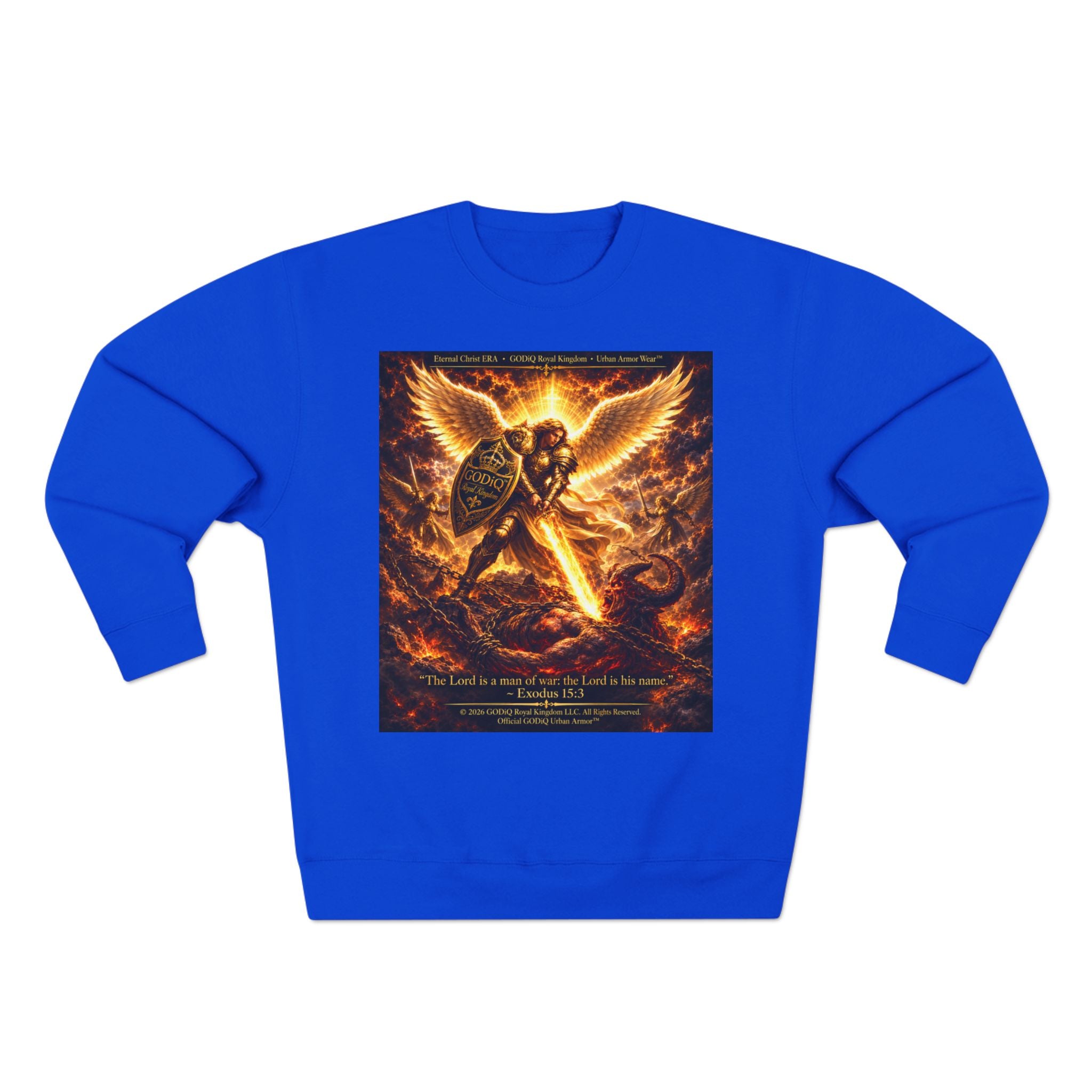 GODiQ™ Royal Kingdom Urban Armor™ "The Sword of the Spirit" Christian Crewneck Sweatshirt | Luxury Spiritual Warfare Graphic Sweatshirt | Premium Faith-Based Apparel