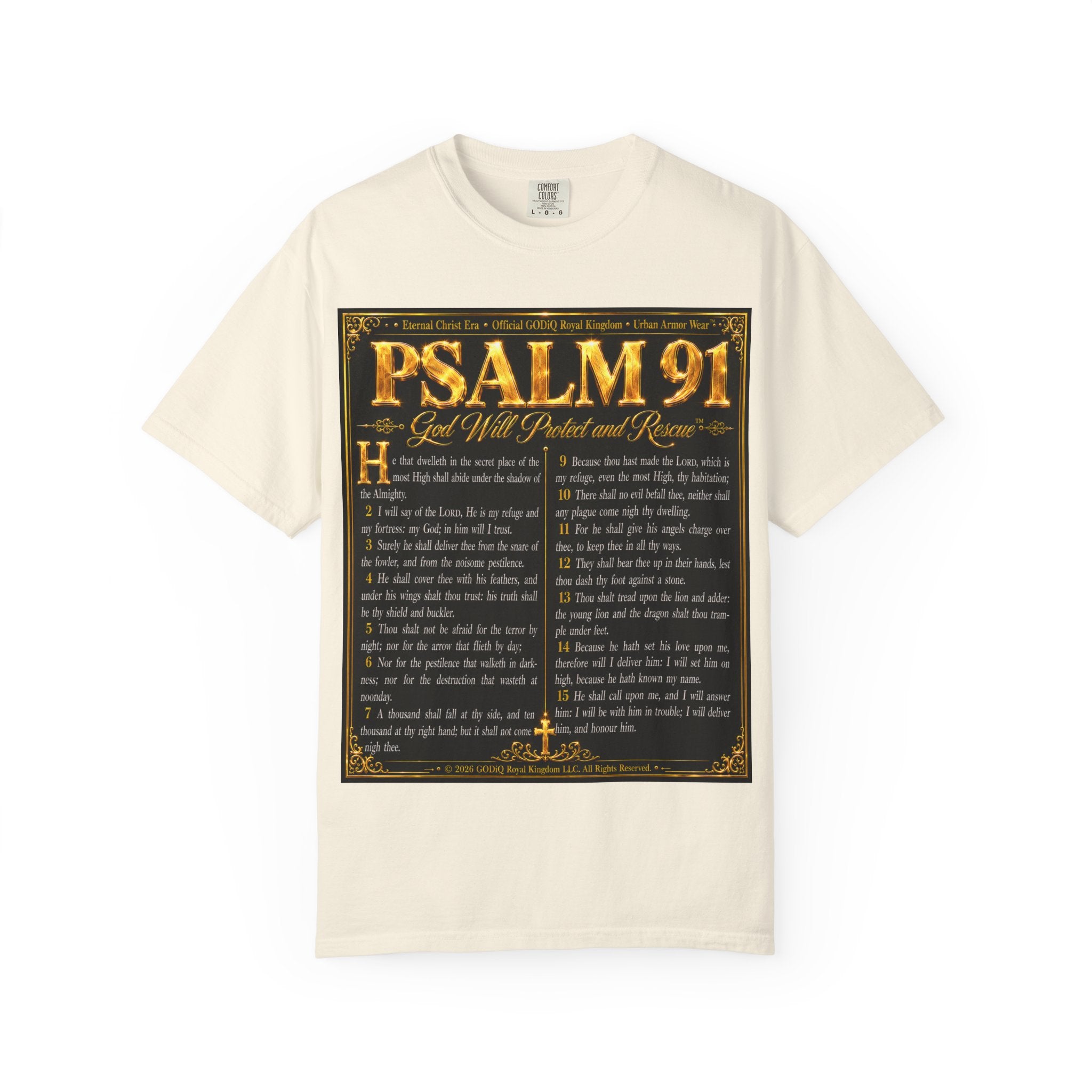 Psalm 91™ Christian Graphic T-Shirt – "God's Promise of Divine Protection" Luxury Garment-Dyed Scripture Tee | Premium Comfort Colors® 1717 | GODiQ Royal Kingdom™ Urban Armor Wear