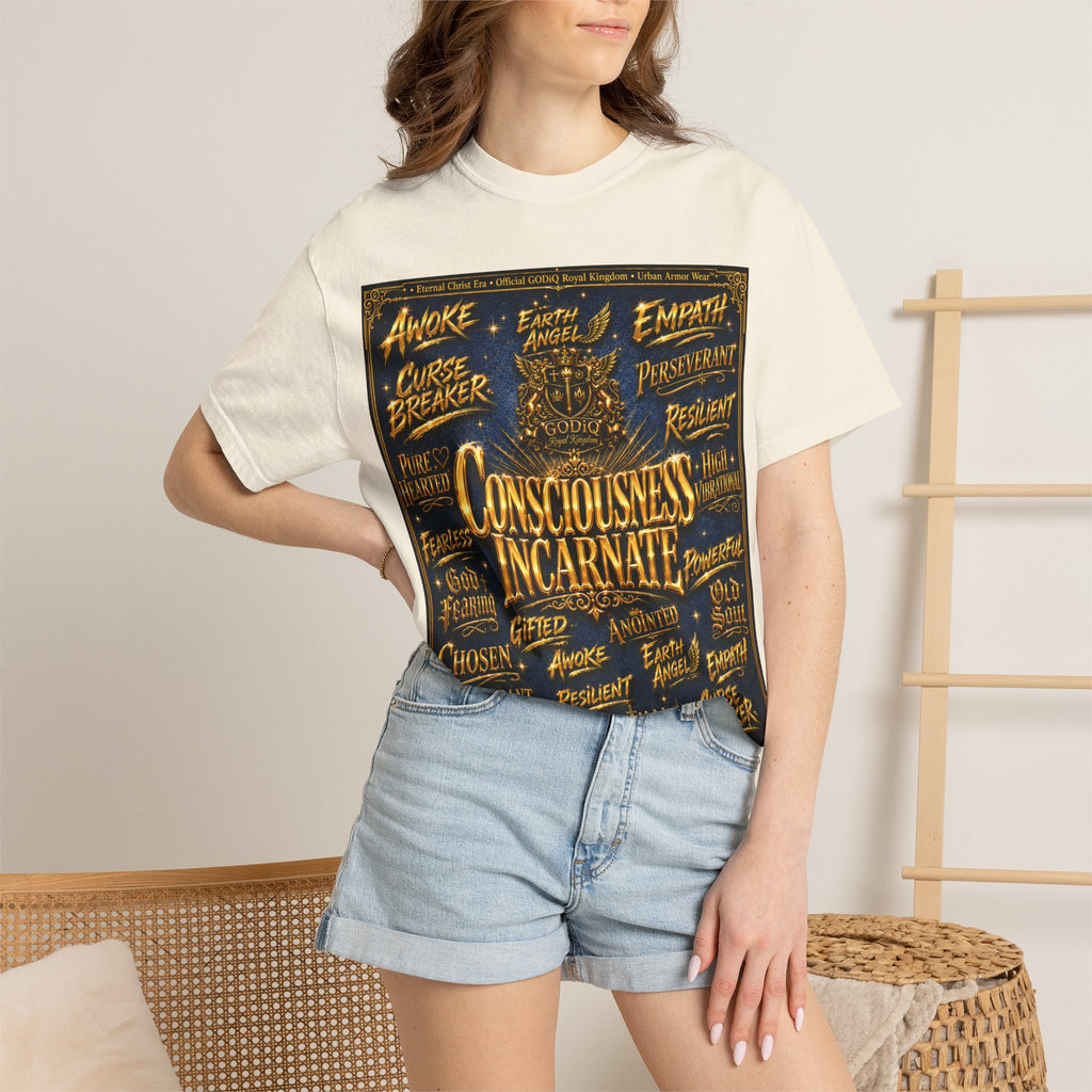 GODiQ Consciousness Incarnate™ Christian Graphic T-Shirt – Luxury Garment-Dyed Faith Apparel | "Awake For All Eternity!" Premium Heavyweight Tee | GODiQ Royal Kingdom™ Urban Armor Wear