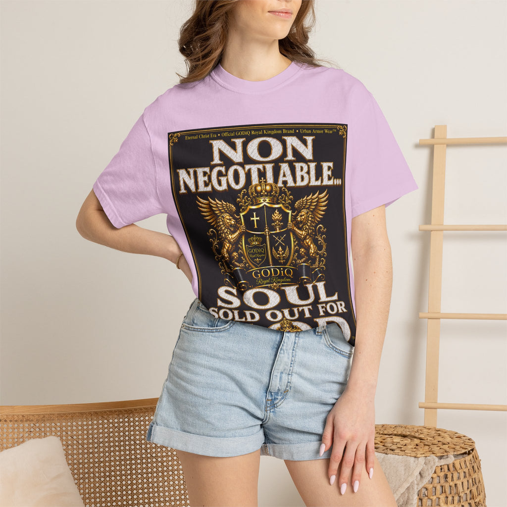GODiQ™ Royal Kingdom Urban Armor Wear™ "NON NEGOTIABLE™: SOUL SOLD OUT FOR GOD™" Luxury Christian Graphic T-Shirt | Premium Faith Apparel | 24K Gold Heraldic Kingdom Statement Tee