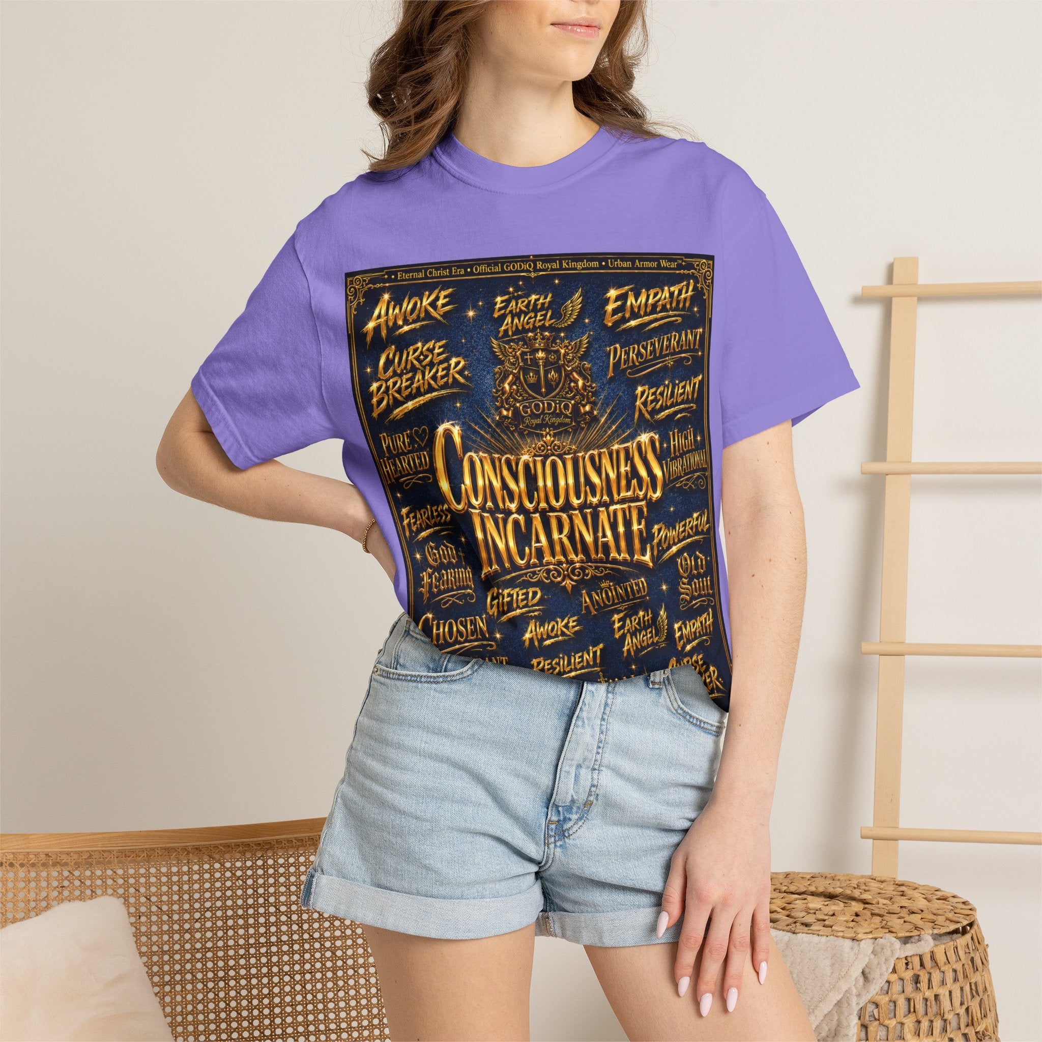 GODiQ Consciousness Incarnate™ Christian Graphic T-Shirt – Luxury Garment-Dyed Faith Apparel | "Awake For All Eternity!" Premium Heavyweight Tee | GODiQ Royal Kingdom™ Urban Armor Wear
