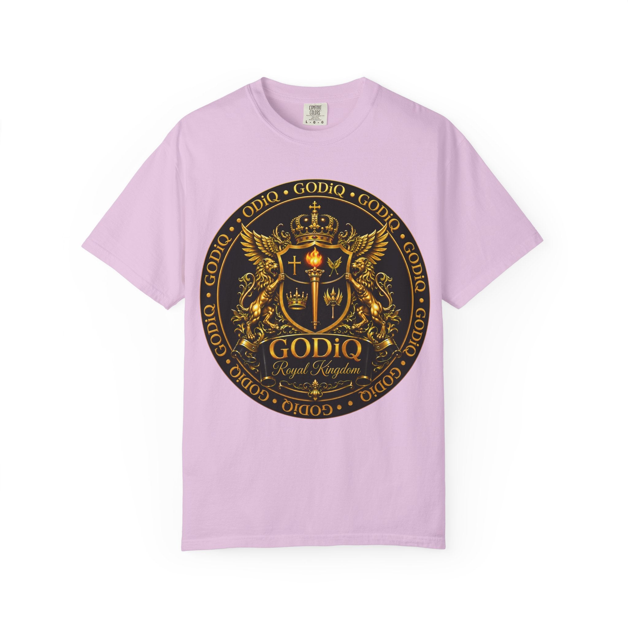 GODiQ Royal Kingdom™ Royal Crest T-Shirt – Luxury Christian Coat of Arms Graphic Tee | Premium Garment-Dyed Faith Apparel | Regal Kingdom Streetwear