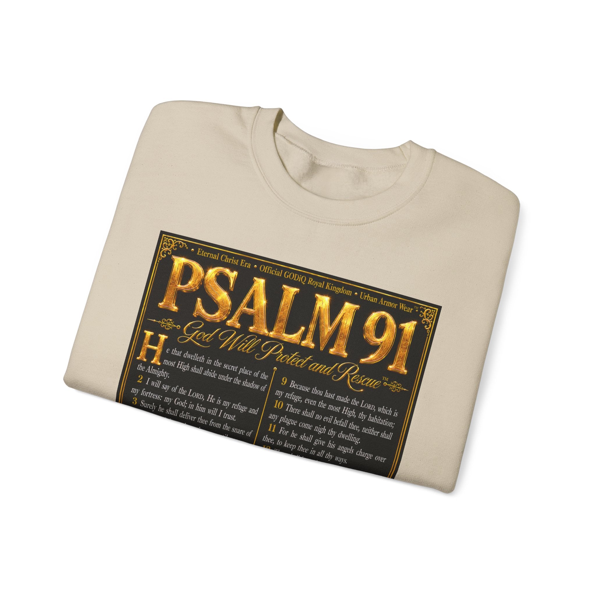 Psalm 91™ Crewneck Sweatshirt – "God's Promise of Divine Protection" Luxury Christian Pullover | Premium Faith Apparel | GODiQ Royal Kingdom™ Urban Armor Wear