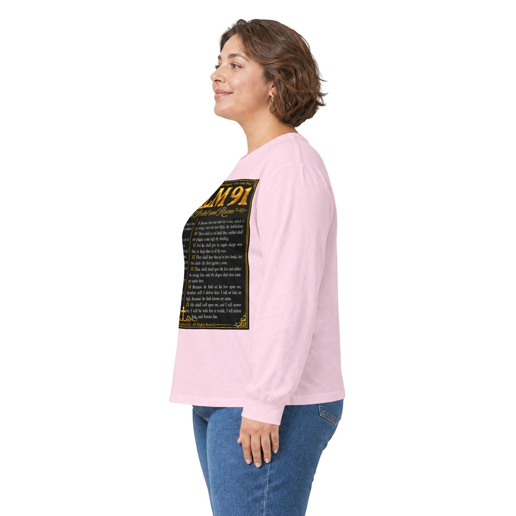 Psalm 91™ Long Sleeve Christian T-Shirt | God's Promise of Divine Protection | Premium Biblical Prayer Shirt | Luxury Faith-Based Scripture Apparel | GODiQ Royal Kingdom™ Urban Armor Wear