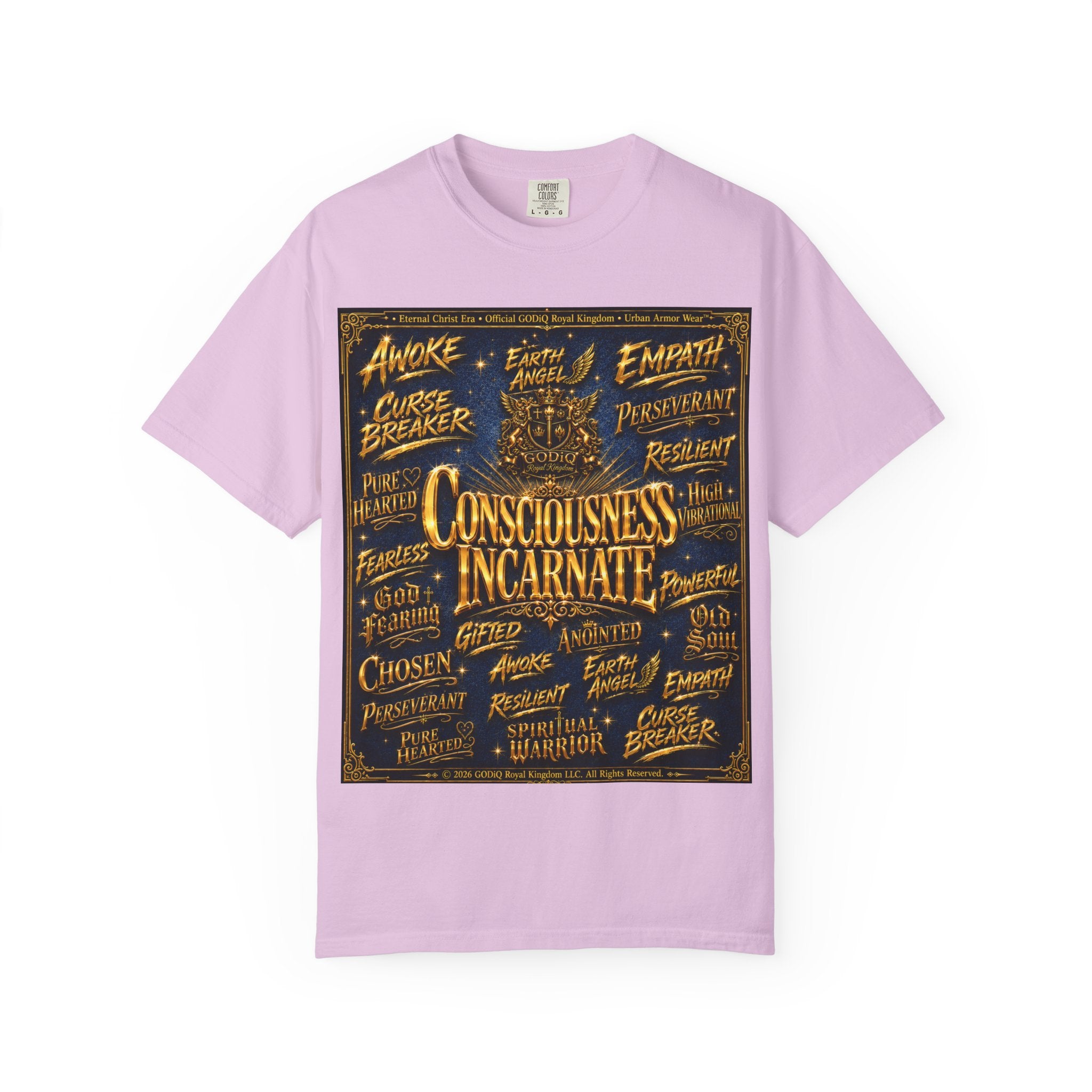 GODiQ Consciousness Incarnate™ Christian Graphic T-Shirt – Luxury Garment-Dyed Faith Apparel | "Awake For All Eternity!" Premium Heavyweight Tee | GODiQ Royal Kingdom™ Urban Armor Wear