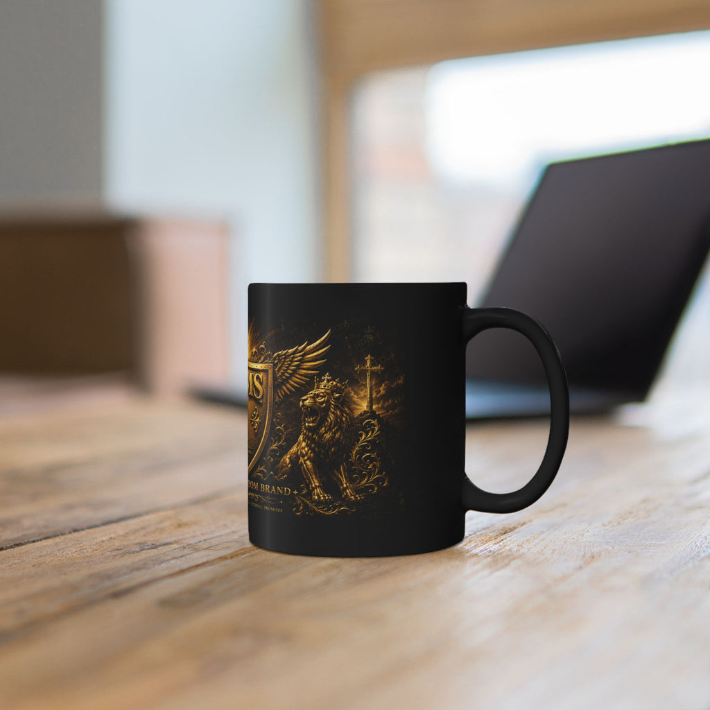 Psalms 91 Black Ceramic Mug – Religious Shield & Lion Design, Christian Coffee Cup (11oz/15oz)