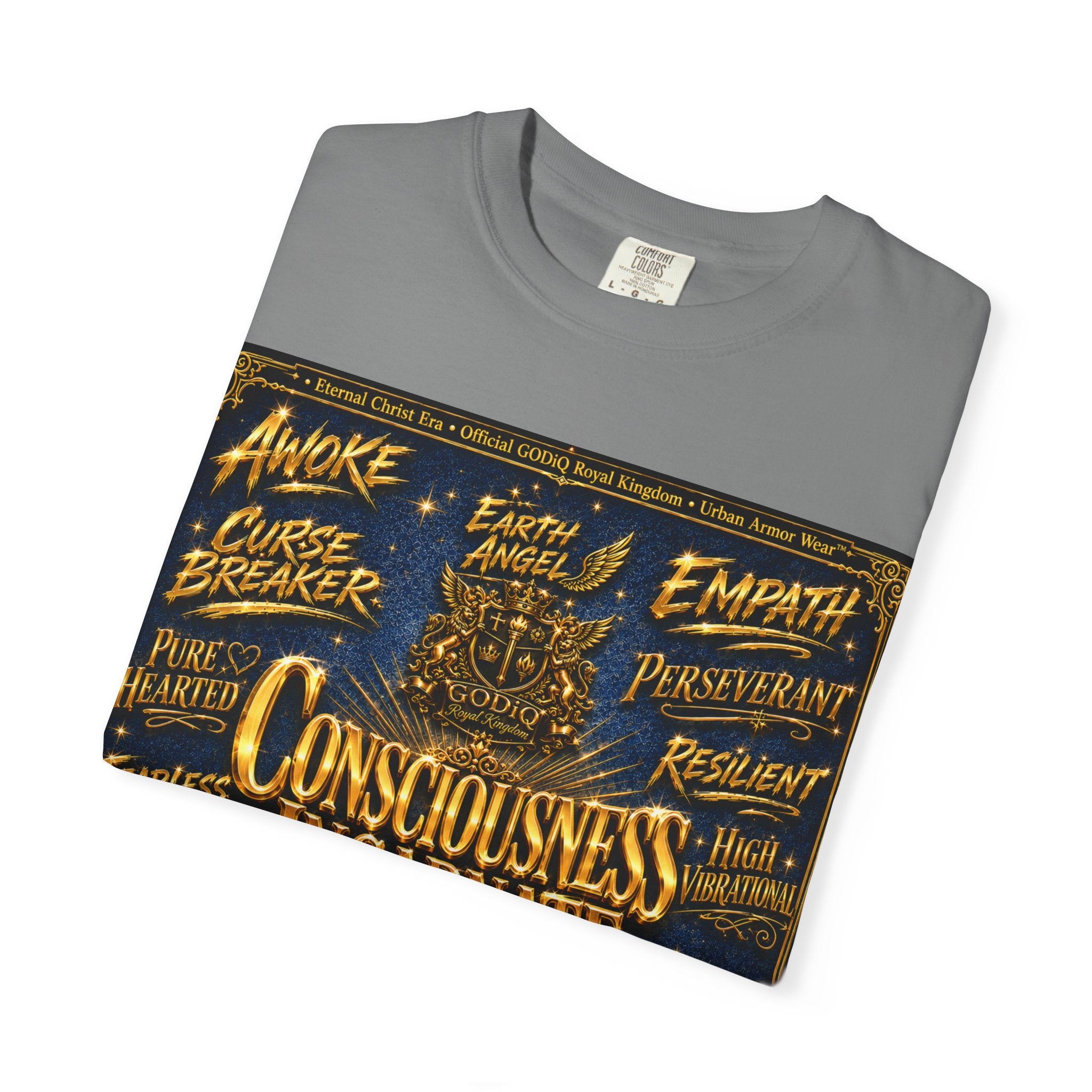 GODiQ Consciousness Incarnate™ Christian Graphic T-Shirt – Luxury Garment-Dyed Faith Apparel | "Awake For All Eternity!" Premium Heavyweight Tee | GODiQ Royal Kingdom™ Urban Armor Wear