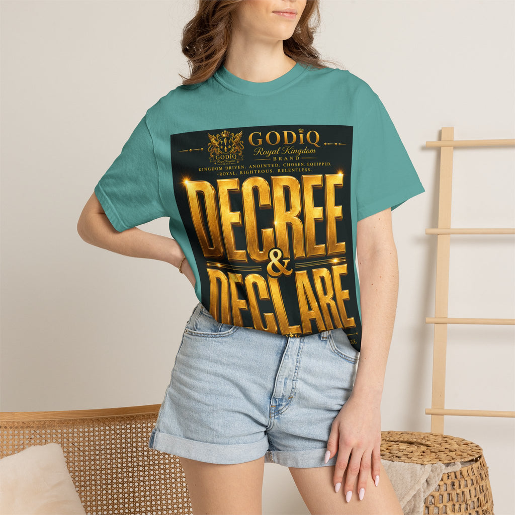 GODiQ Royal Kingdom™ Decree & Declare Christian T-Shirt – Premium Inspirational Faith Tee | "I Am Delivered, Healed, Renewed" Scripture Apparel | Comfort Colors 1717