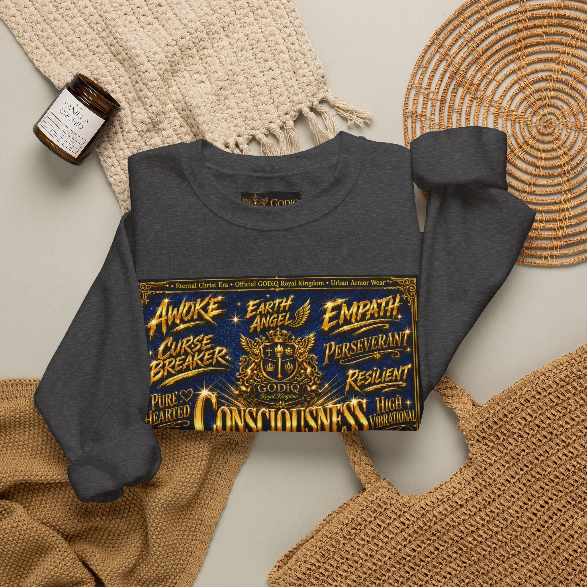 Consciousness Incarnate™ Crewneck Sweatshirt – Luxury Christian Graphic Sweatshirt | "Awake For All Eternity" Premium Kingdom Apparel | GODiQ Royal Kingdom™ Urban Armor Wear