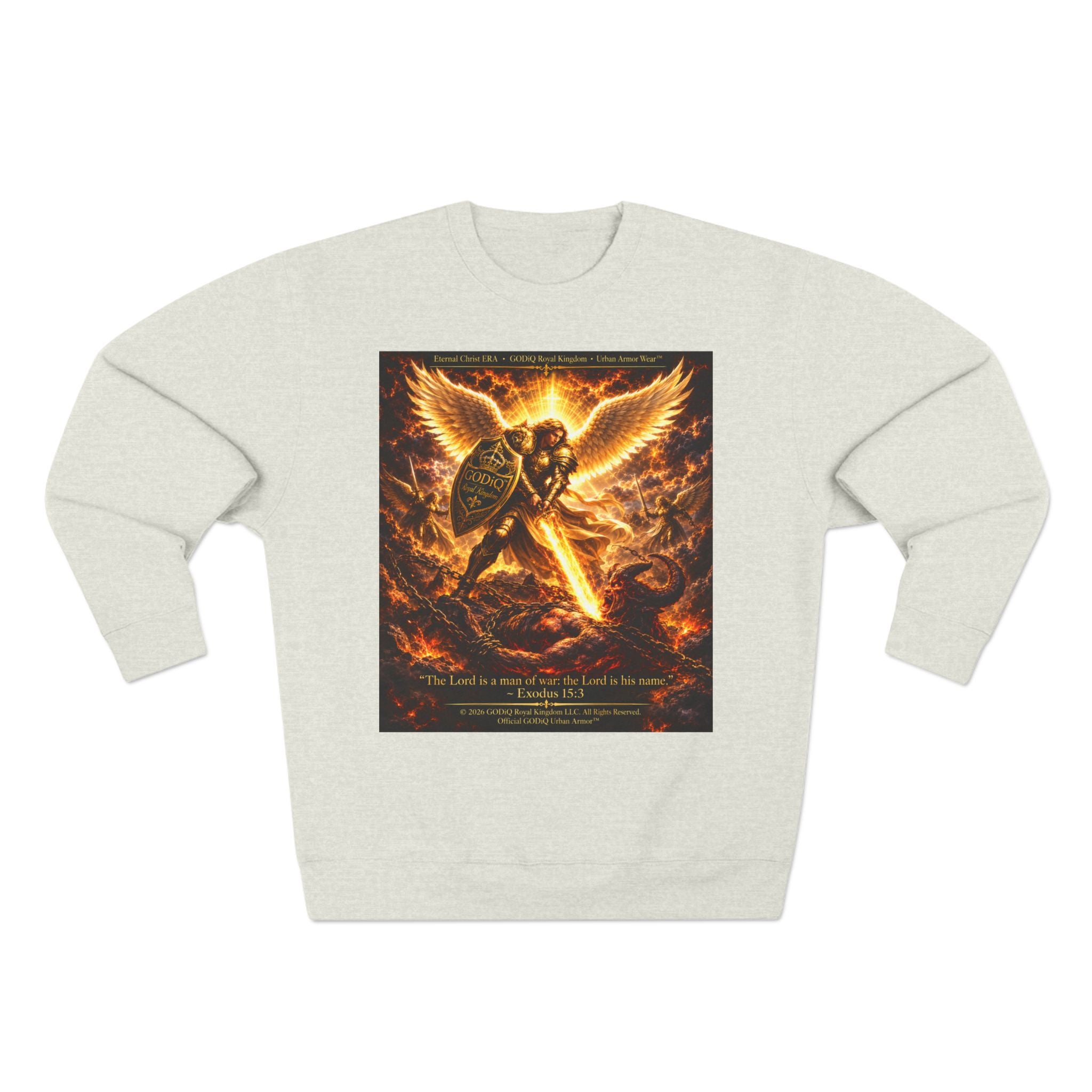 GODiQ™ Royal Kingdom Urban Armor™ "The Sword of the Spirit" Christian Crewneck Sweatshirt | Luxury Spiritual Warfare Graphic Sweatshirt | Premium Faith-Based Apparel