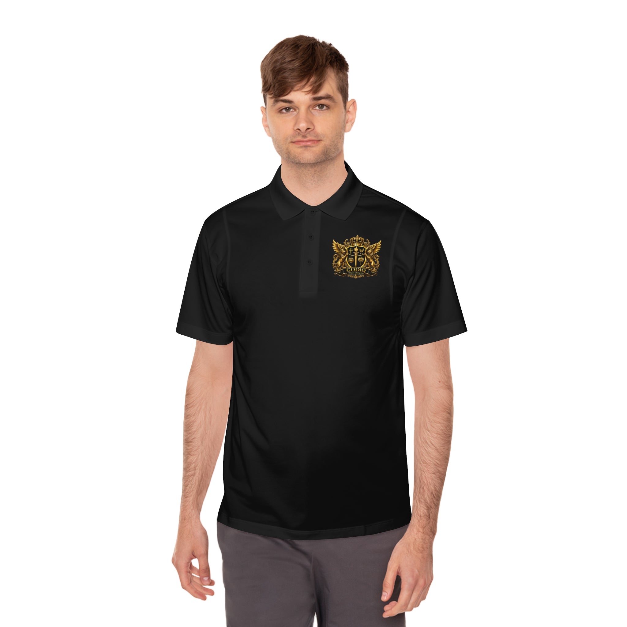 GODiQ Royal Kingdom™ Psalm 91 Men's Performance Polo – Premium Christian Golf Shirt | Luxury Gold Scripture Polo | Moisture-Wicking Faith Apparel