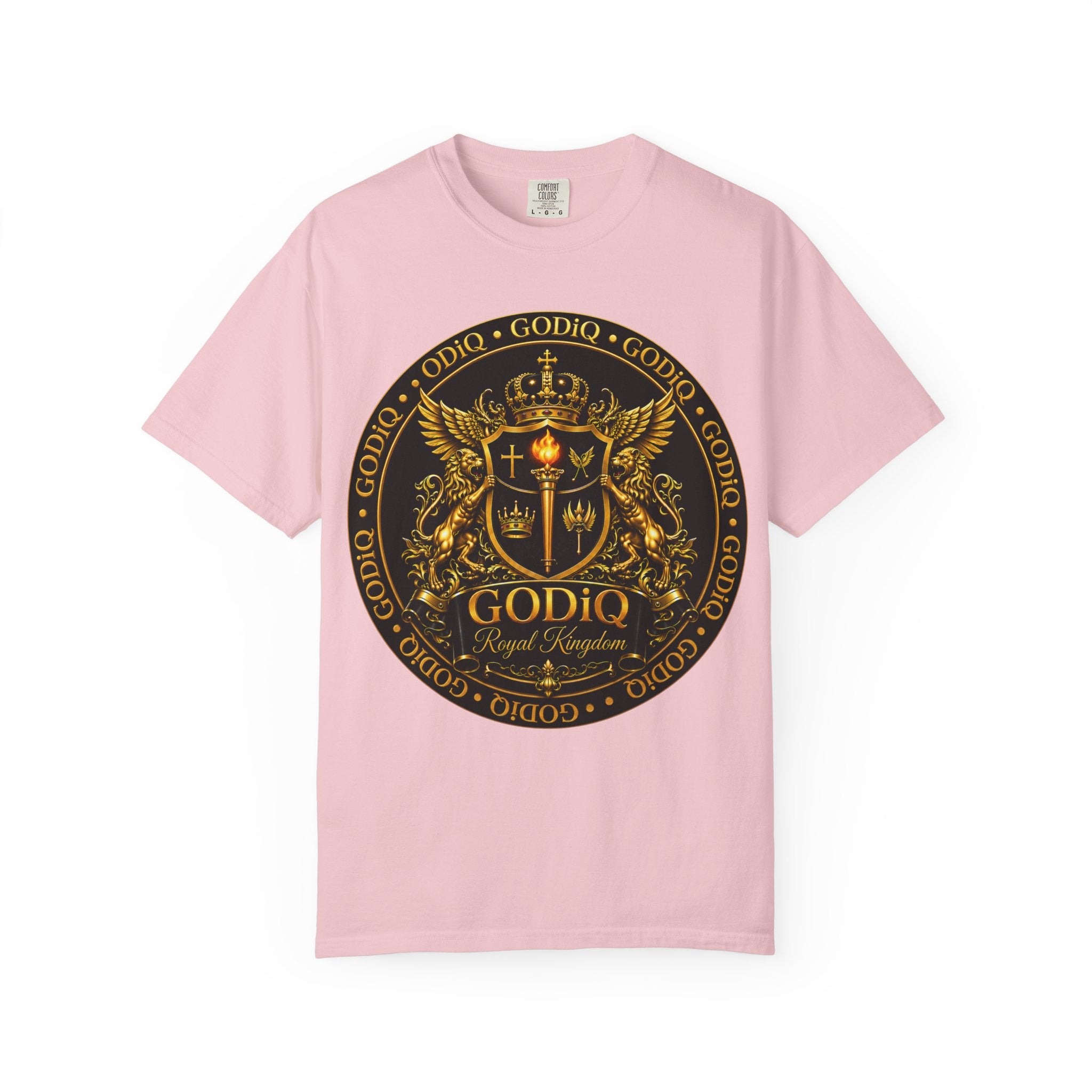 GODiQ Royal Kingdom™ Royal Crest T-Shirt – Luxury Christian Coat of Arms Graphic Tee | Premium Garment-Dyed Faith Apparel | Regal Kingdom Streetwear
