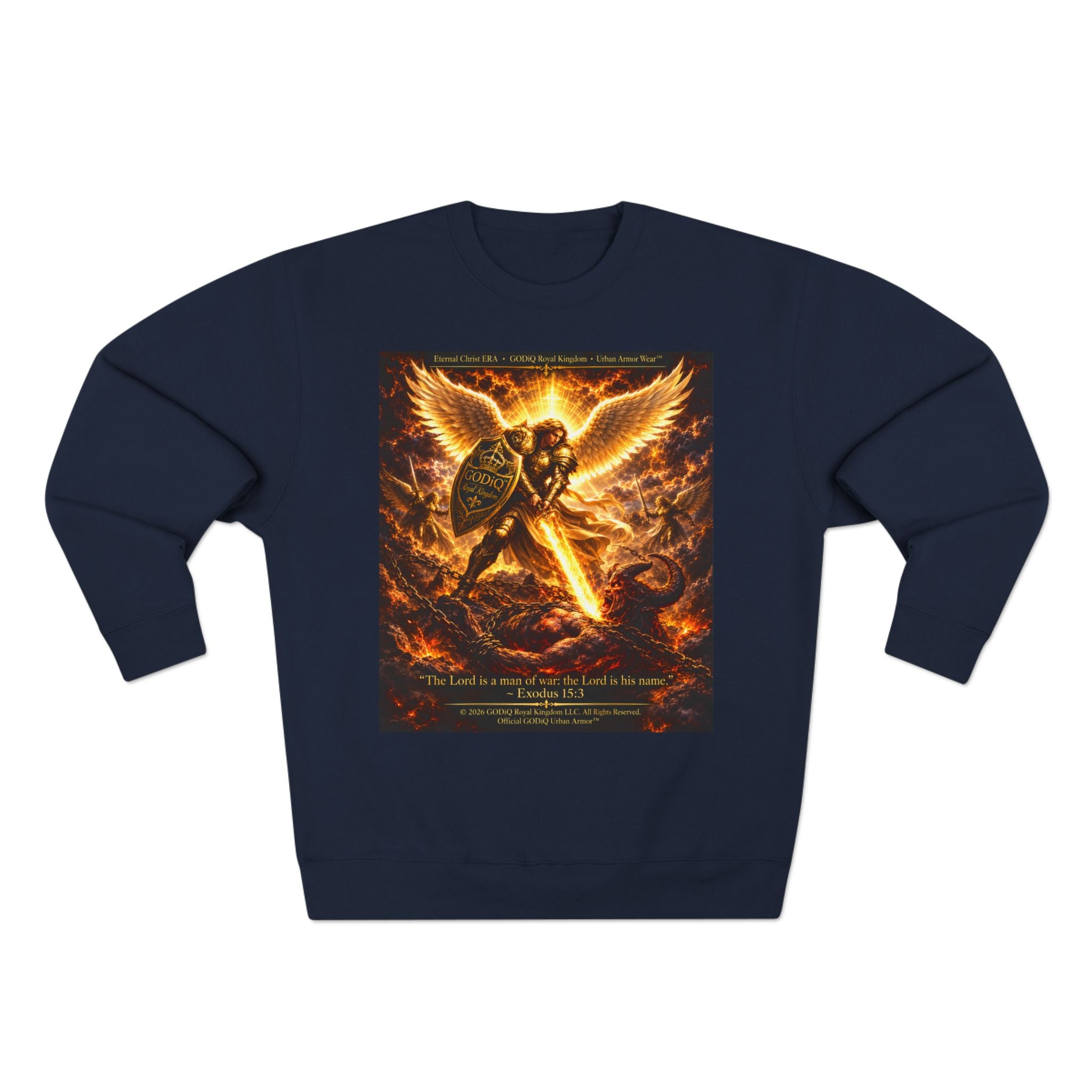 GODiQ™ Royal Kingdom Urban Armor™ "The Sword of the Spirit" Christian Crewneck Sweatshirt | Luxury Spiritual Warfare Graphic Sweatshirt | Premium Faith-Based Apparel