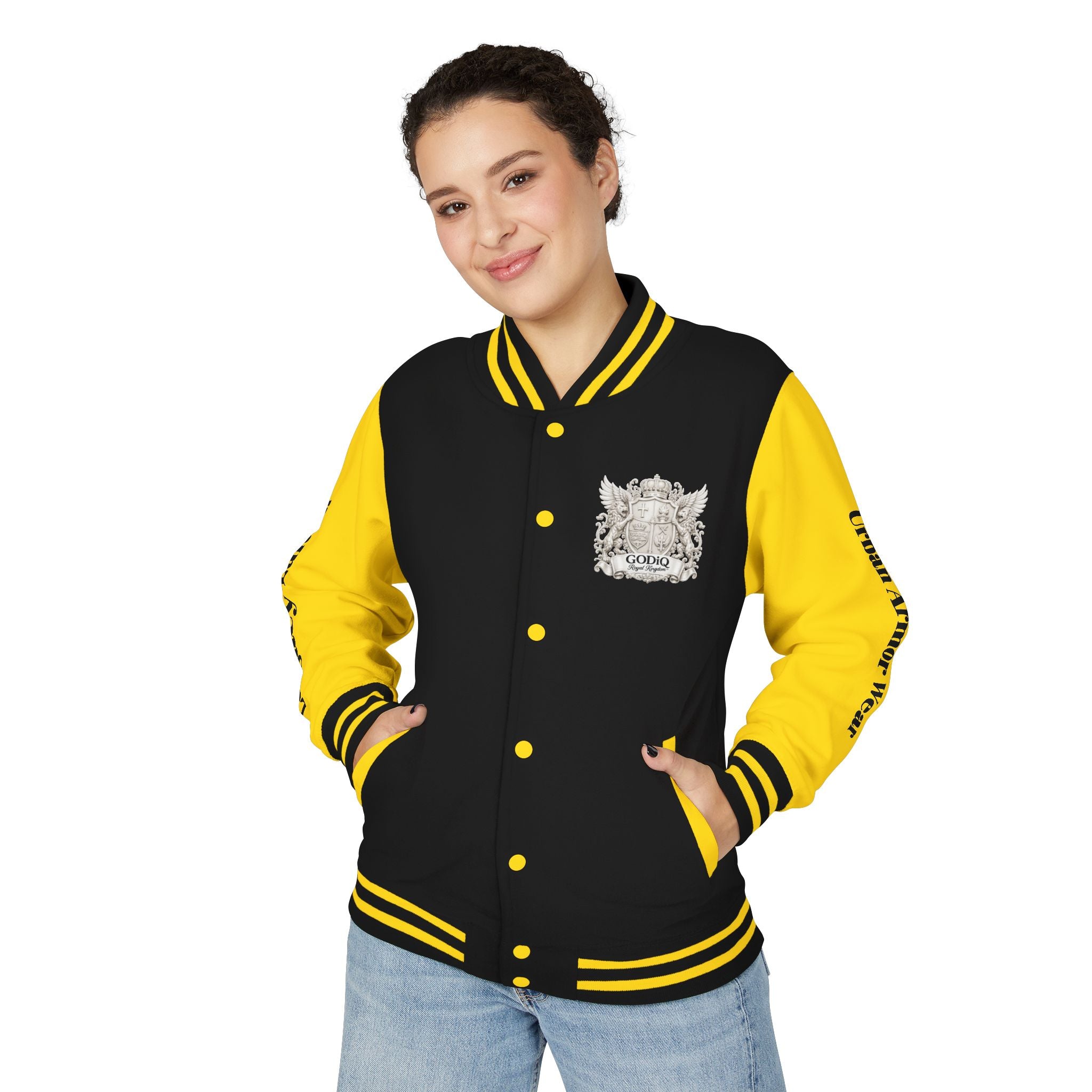 GODiQ Royal Kingdom™ Crest Letterman Jacket – Luxury Christian Varsity Jacket | Premium Heritage Streetwear | Urban Armor Wear™ Collegiate Bomber Coat