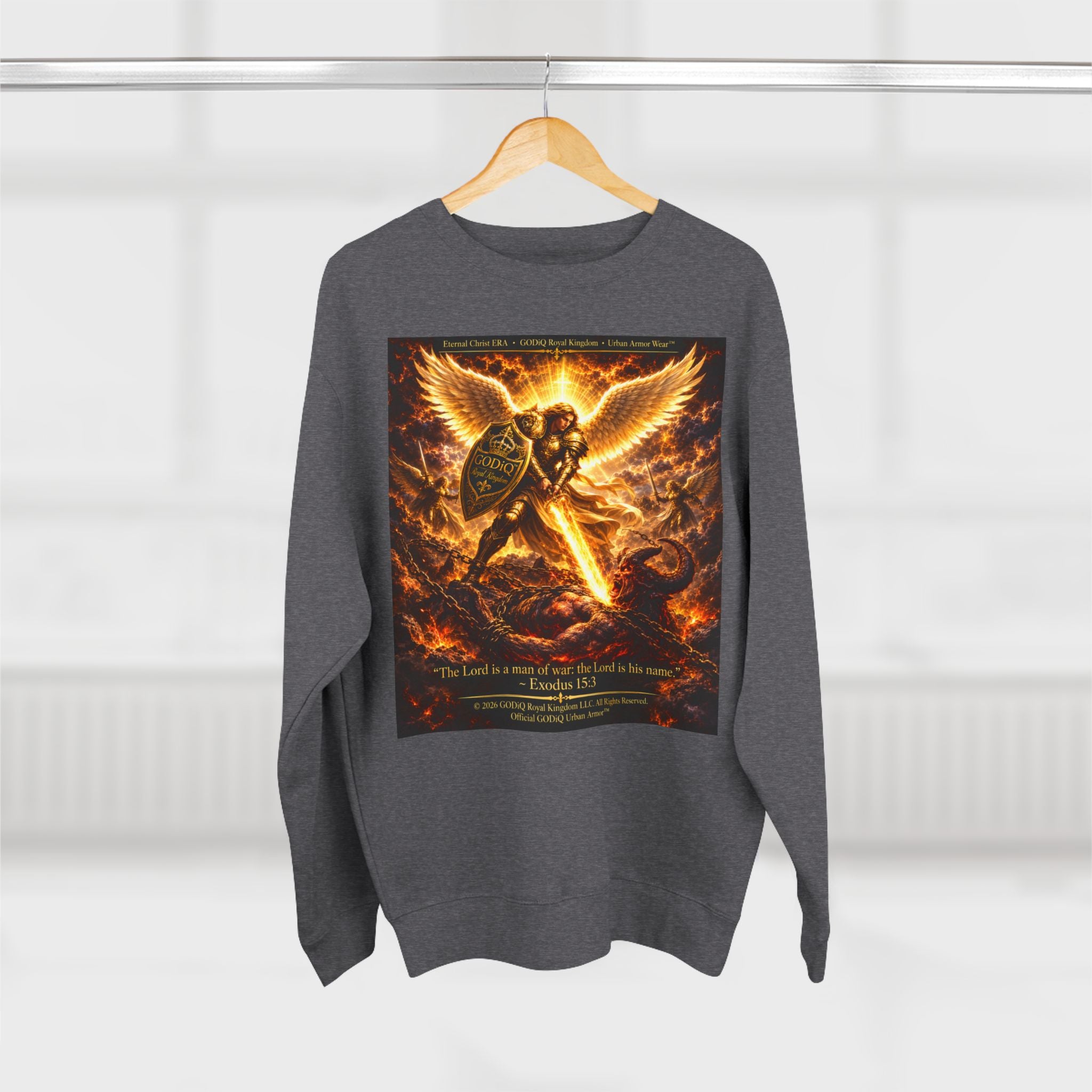 GODiQ™ Royal Kingdom Urban Armor™ "The Sword of the Spirit" Christian Crewneck Sweatshirt | Luxury Spiritual Warfare Graphic Sweatshirt | Premium Faith-Based Apparel
