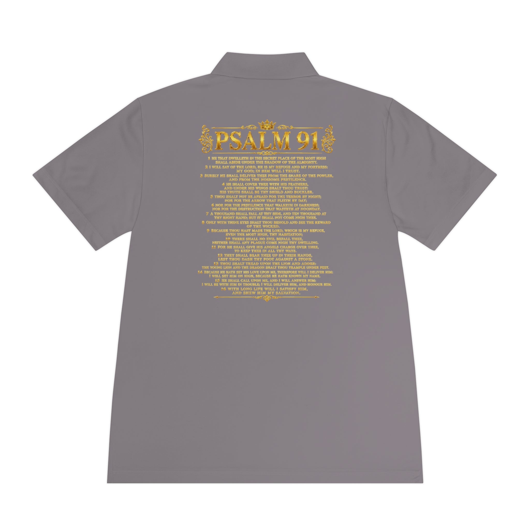 GODiQ Royal Kingdom™ Psalm 91 Men's Performance Polo – Premium Christian Golf Shirt | Luxury Gold Scripture Polo | Moisture-Wicking Faith Apparel