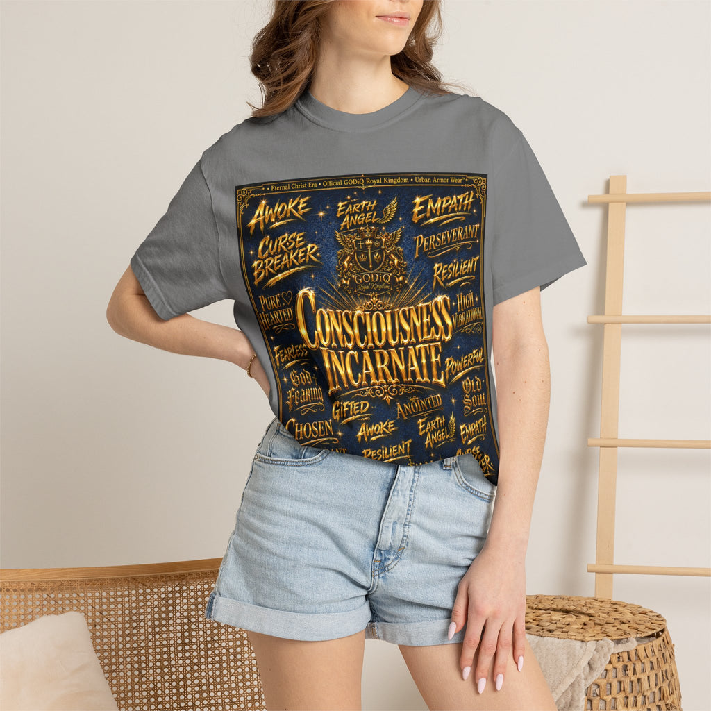 GODiQ Consciousness Incarnate™ Christian Graphic T-Shirt – Luxury Garment-Dyed Faith Apparel | "Awake For All Eternity!" Premium Heavyweight Tee | GODiQ Royal Kingdom™ Urban Armor Wear