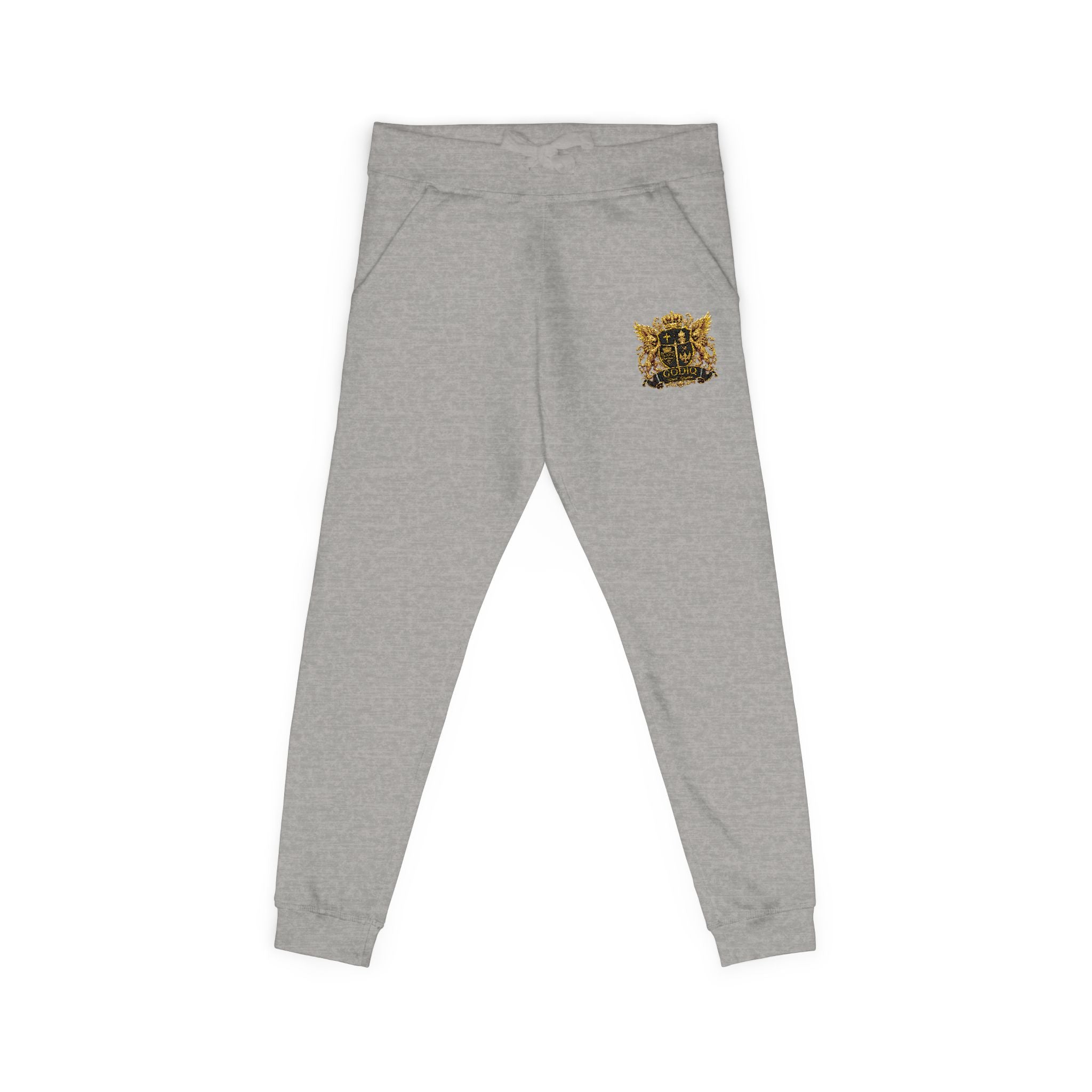 GODiQ Royal Kingdom™ CRK Sovereign Crest Embroidered Fleece Joggers – Luxury Christian Sweatpants | Premium Gold Crown Sword Logo | Kingdom Lifestyle Apparel